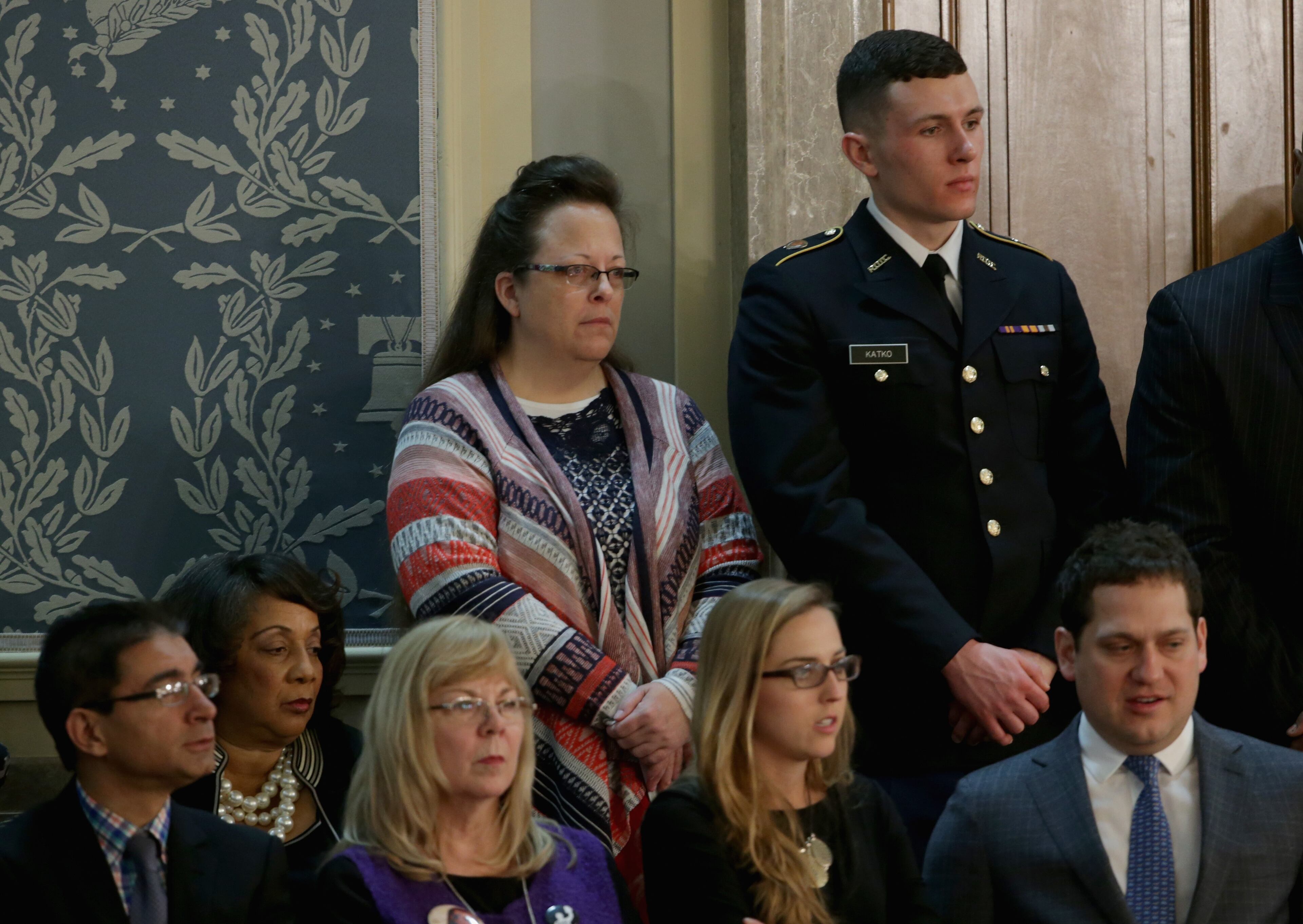 Rowan County clerk Kim Davis arrives before US President Barack Obama delivers the State of the Union speech before members of Congress on January 12, 2016 in Washington, DC. (Photo by Alex Wong/Getty Images)