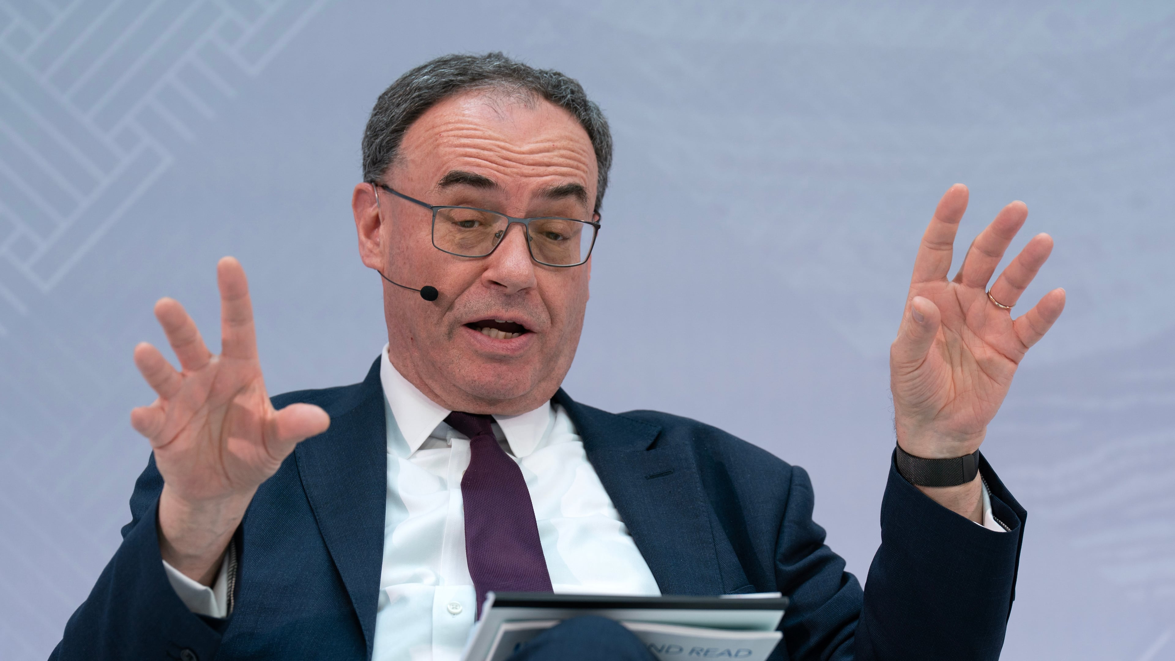 Bank of England Governor Andrew Bailey speaks at Managing Global Imbalances: Policy Priorities forum during the World Bank/IMF Spring Meetings at the IMF headquarters in Washington, Wednesday, April 15, 2026. (AP Photo/Jose Luis Magana)