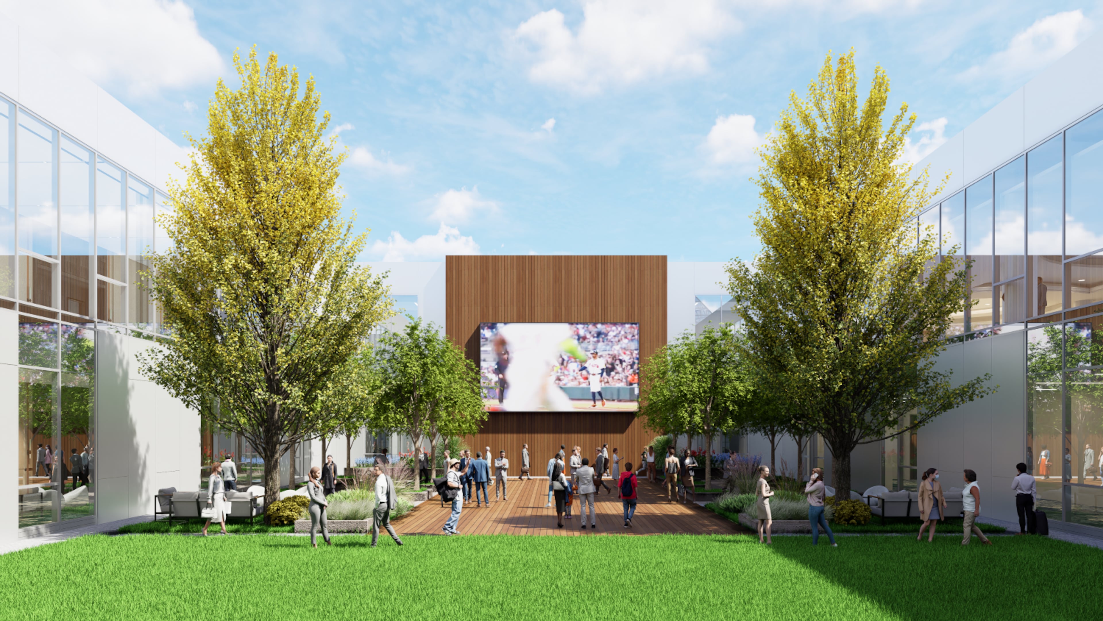This rendering depicts plans for the renovation of the Cobb Galleria Centre in the Cumberland area, including two new courtyards. The renovation is slated to begin in the fall of 2025. Provided