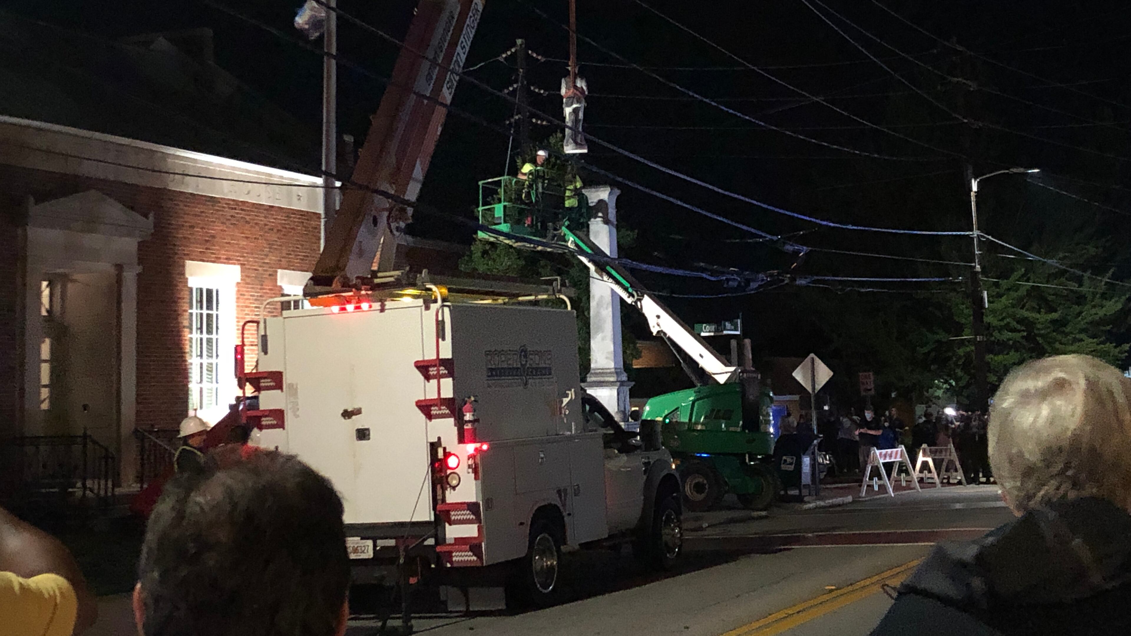 A circa-1913 Confederate monument was dismantled early Wednesday morning in front of the Rockdale County Courthouse in Conyers.