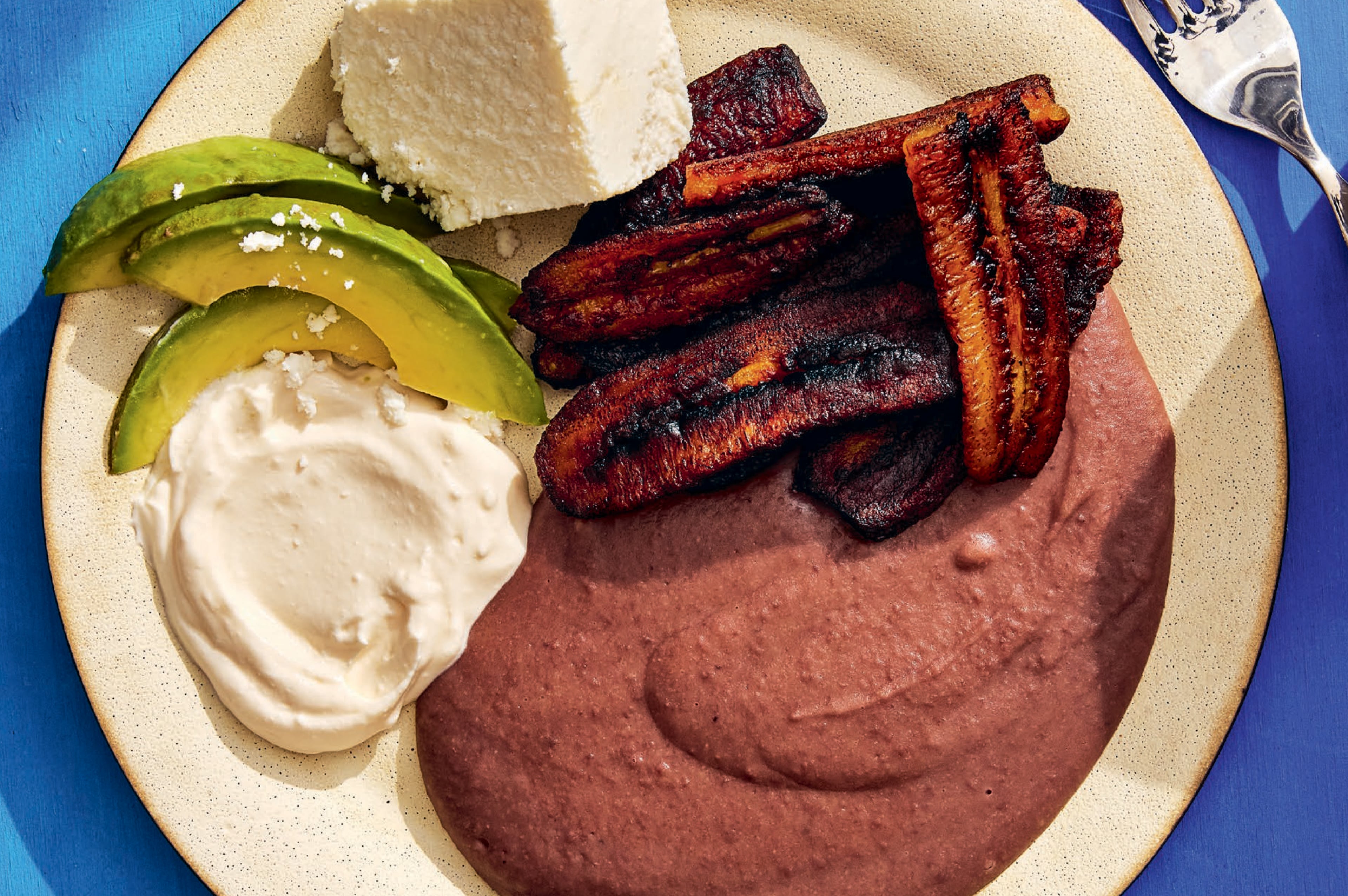 Platanos Fritos Con Frijoles Licuados (Fried Plantains with Pureed Black Beans)