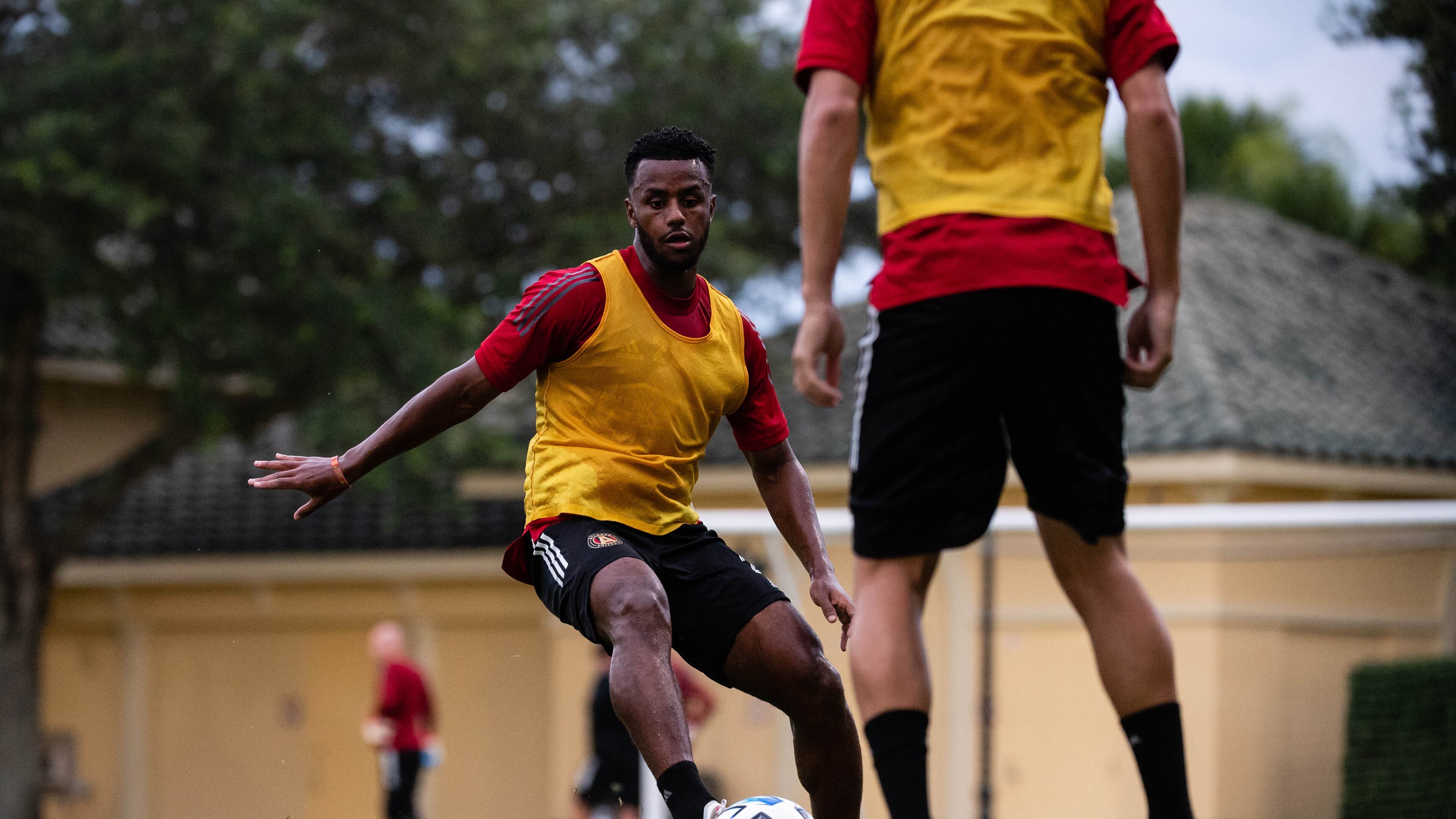 Atlanta United midfielder Mo Adams #29 works with the ball at training during the MLS is Back Tournament at ESPN Wide World of Sports Complex Sunday July 5, 2020, in Orlando, Fla. The MLS is Back Tournament kicks off July 8 and is the resumption of Major League Soccer’s 25th season after a three-month postponement during the Covid-19 pandemic. (Jacob Gonzalez/Atlanta United)