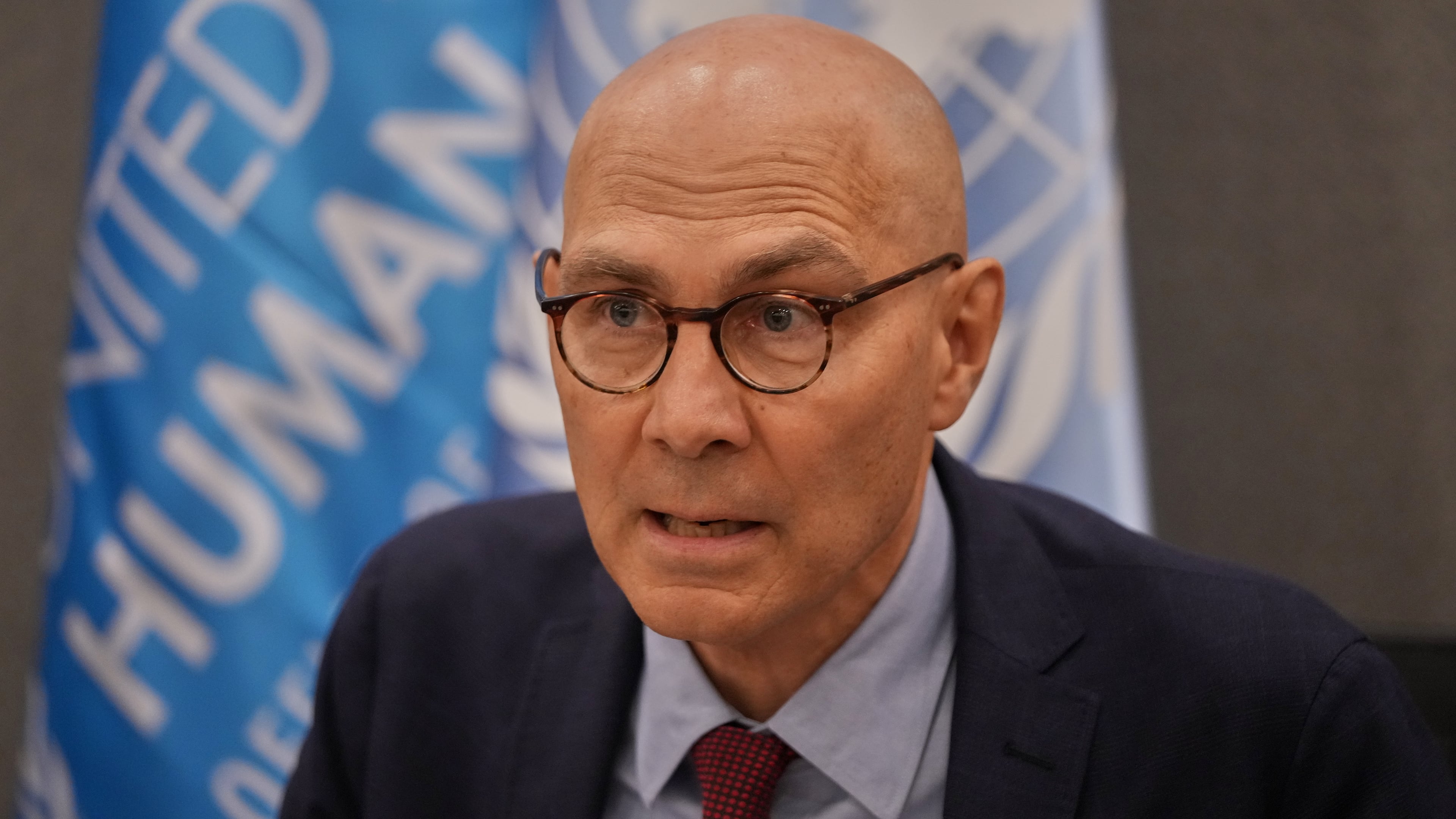 U.N. High Commissioner for Human Rights Volker Turk speaks to the media during a press conference in Beirut, Lebanon, Monday, July 27, 2026. (AP Photo/Hassan Ammar)