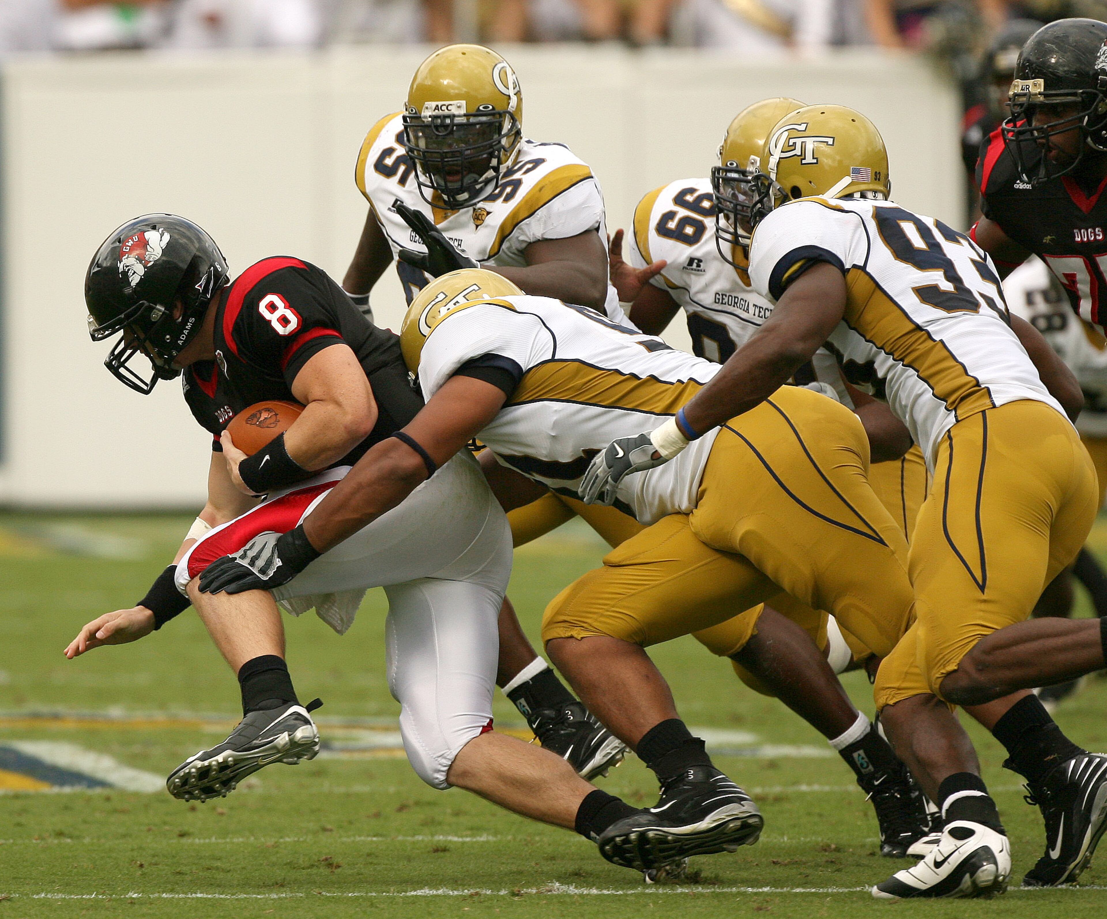 Against Gardner-Webb, defensive end Derrick Morgan led Georgia Tech with 10 tackles, including two sacks. Morgan went on to be named the 2009 ACC player of the year, was drafted in the first round of the 2010 NFL draft and continues to play for the Tennessee Titans. “I just remember Derrick Morgan having a huge game,” teammate Dominique Reese said. (AJC file photo: Johnny Crawford)