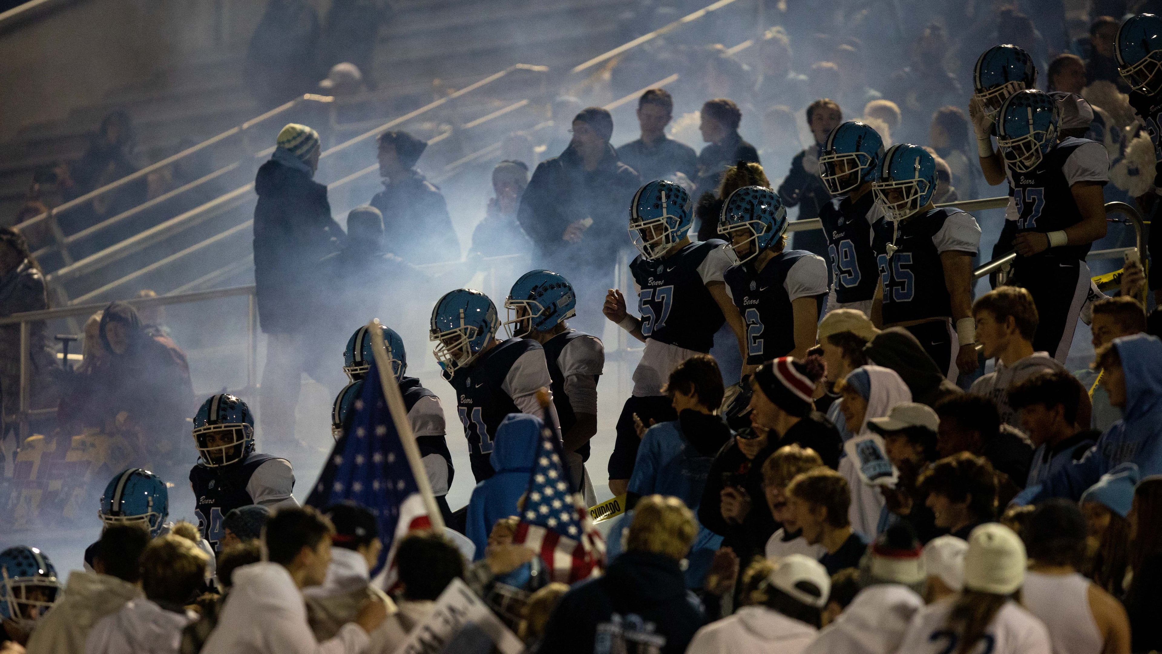 The Cambridge Bears walk towards the field during a GHSA high school football game between Cambridge and South Paulding at Cambridge High School in Milton, GA., on Saturday, November 13, 2021. (Photo/Jenn Finch)