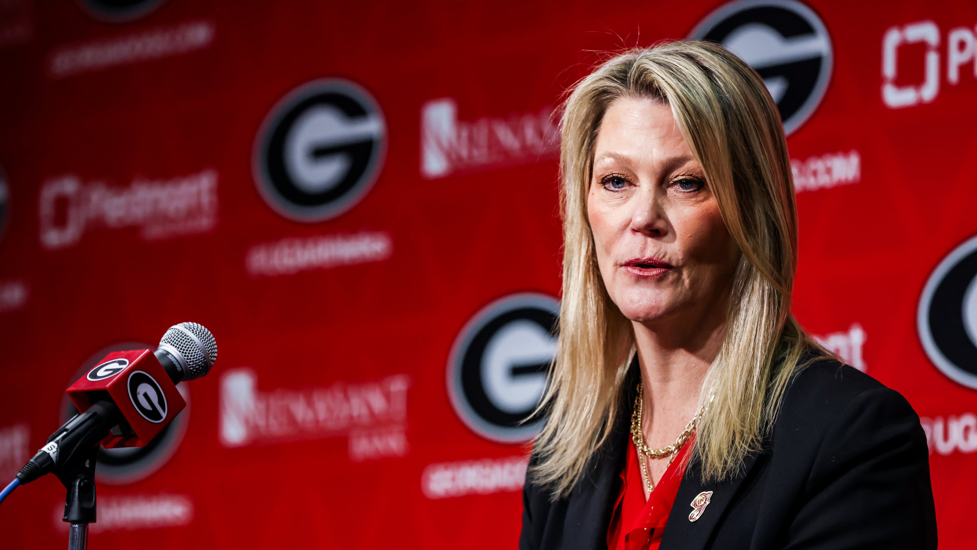 Katie Abrahamson-Henderson was introduced as the head coach for the Georgia women’s basketball program Tuesday at Stegeman Coliseum in Athens. (Photo by Tony Walsh)
