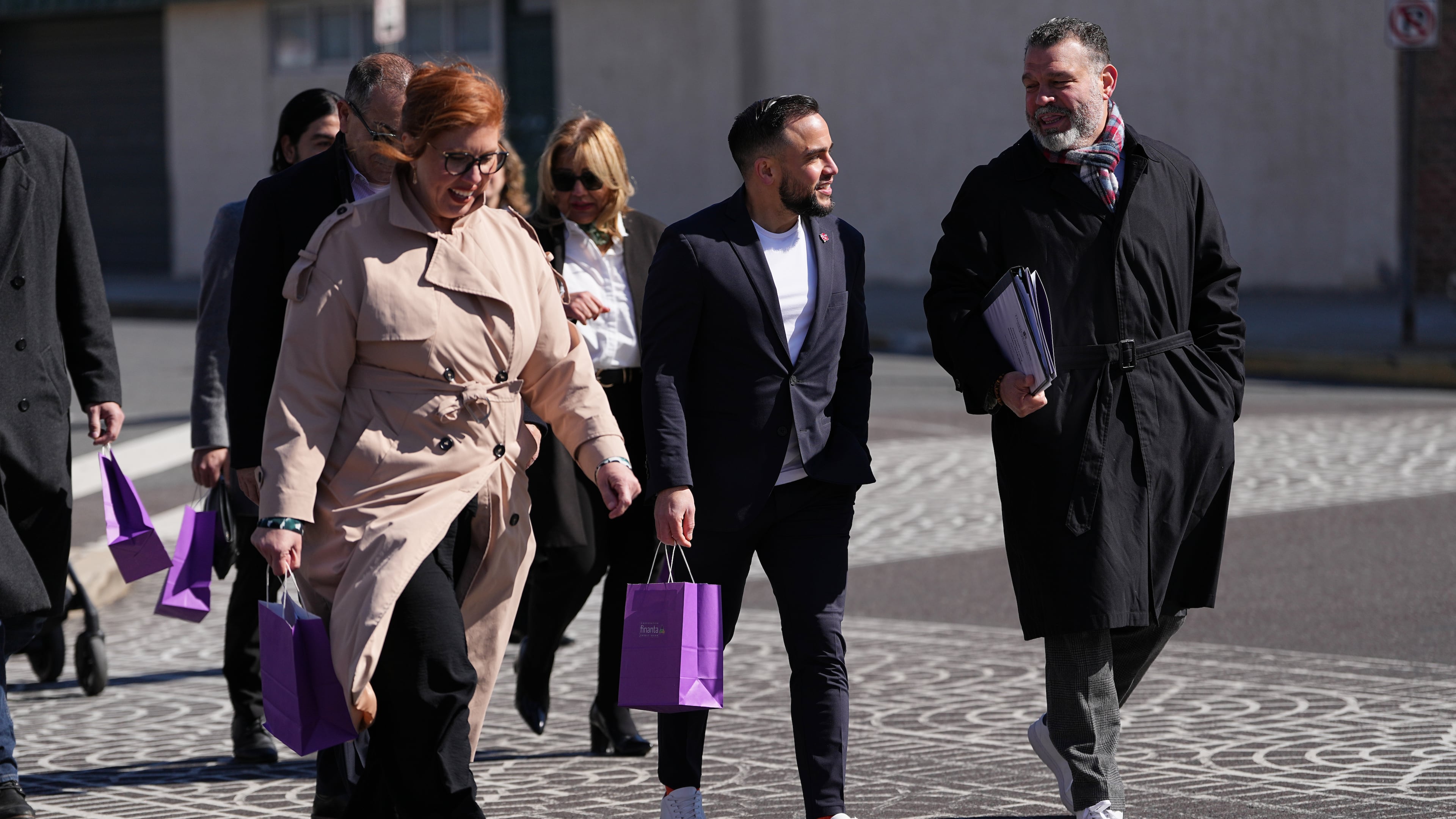 Lancaster Pa., Mayor Jaime Arroyo speaks with attendees at the ribbon cutting for a Finanta Credit Union in Reading, Pa., Wednesday, April 8, 2026. (AP Photo/Matt Rourke)