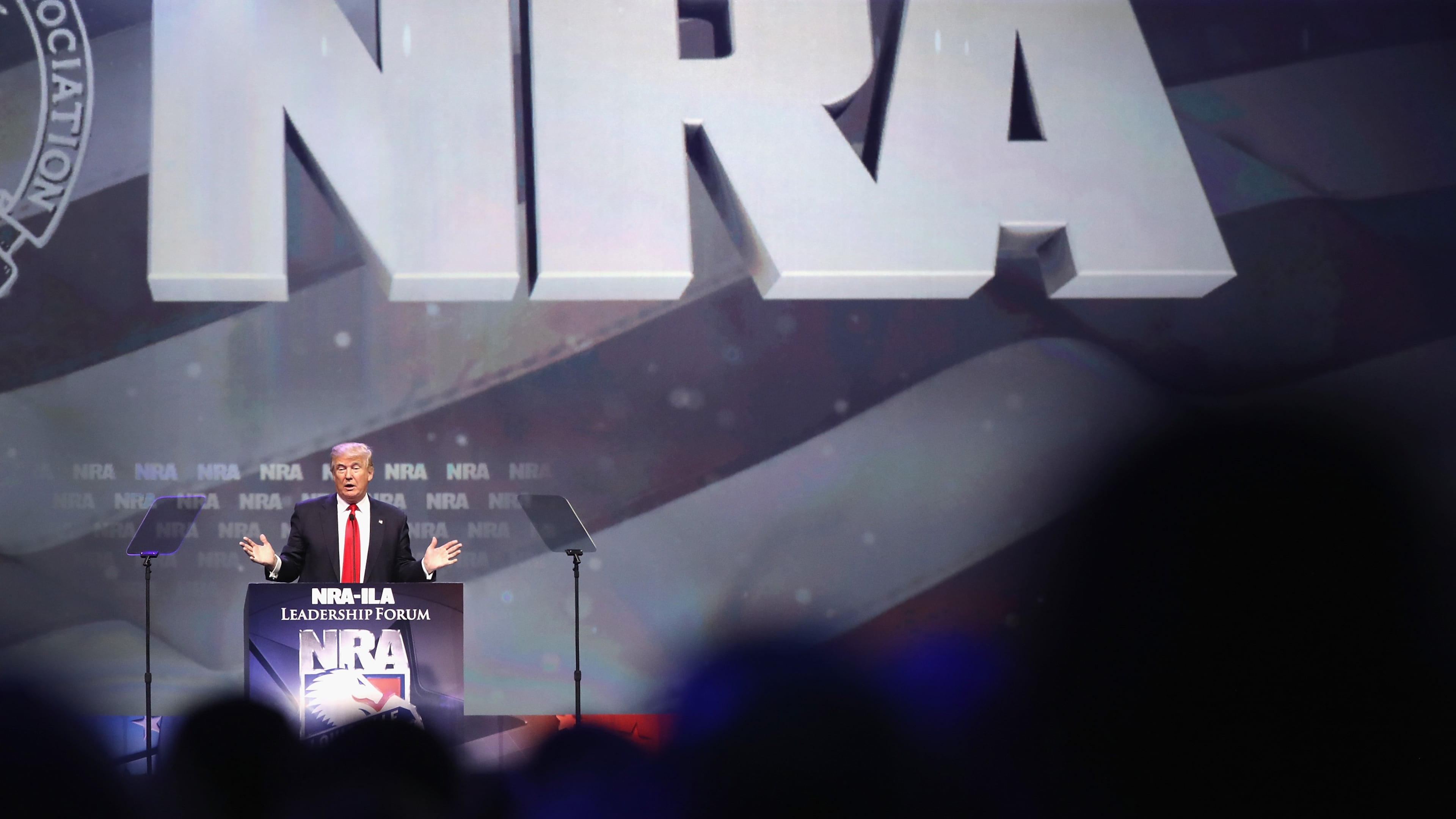 President Donald Trump at the 2016 National Rifle Association's NRA-ILA Leadership Forum during the NRA Convention at the Kentucky Exposition Center.