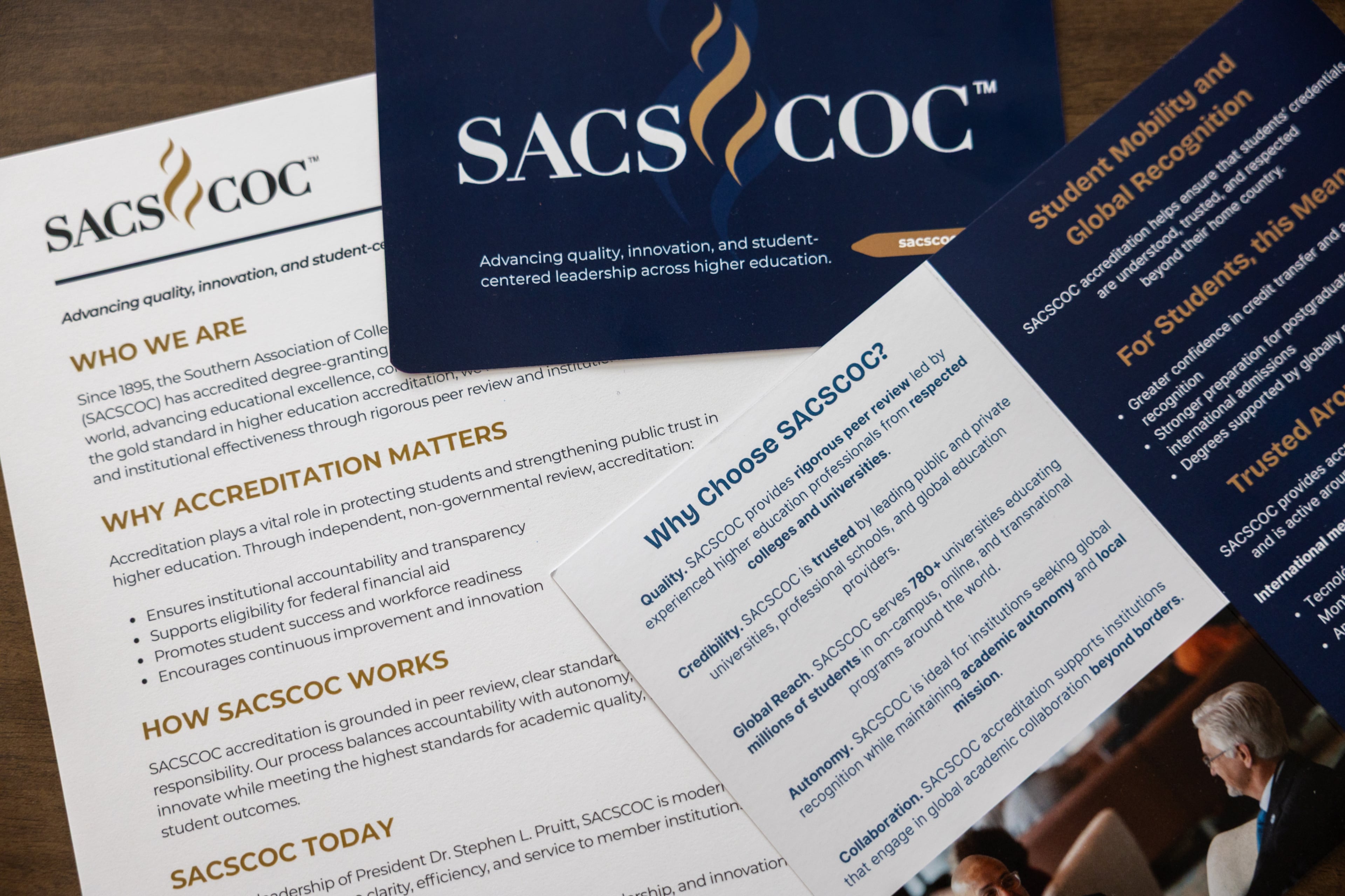 Materials for the Southern Association of Colleges and Schools are photographed at the office in Decatur on July 27, 2026. The college accreditor is changing its name to The Commission on Colleges and Universities. (Arvin Temkar/AJC)