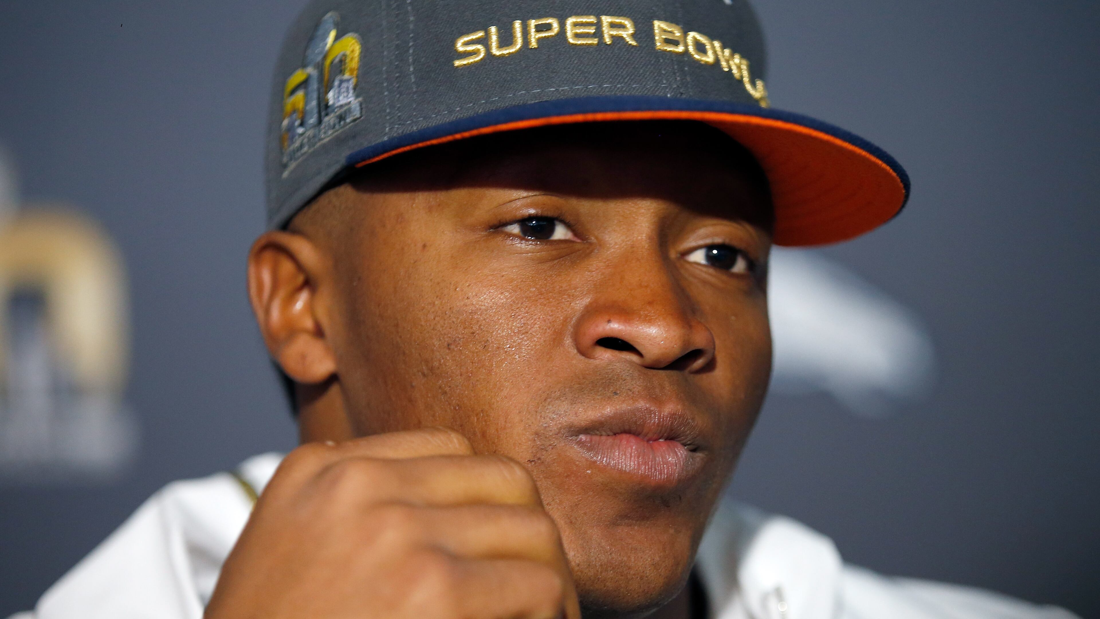 SANTA CLARA, CA - FEBRUARY 02: Denver Broncos wide receiver Demaryius Thomas speaks to the media at the Broncos media availability at the Santa Clara Marriott on February 2, 2016 in Santa Clara, California. (Photo by Ezra Shaw/Getty Images)