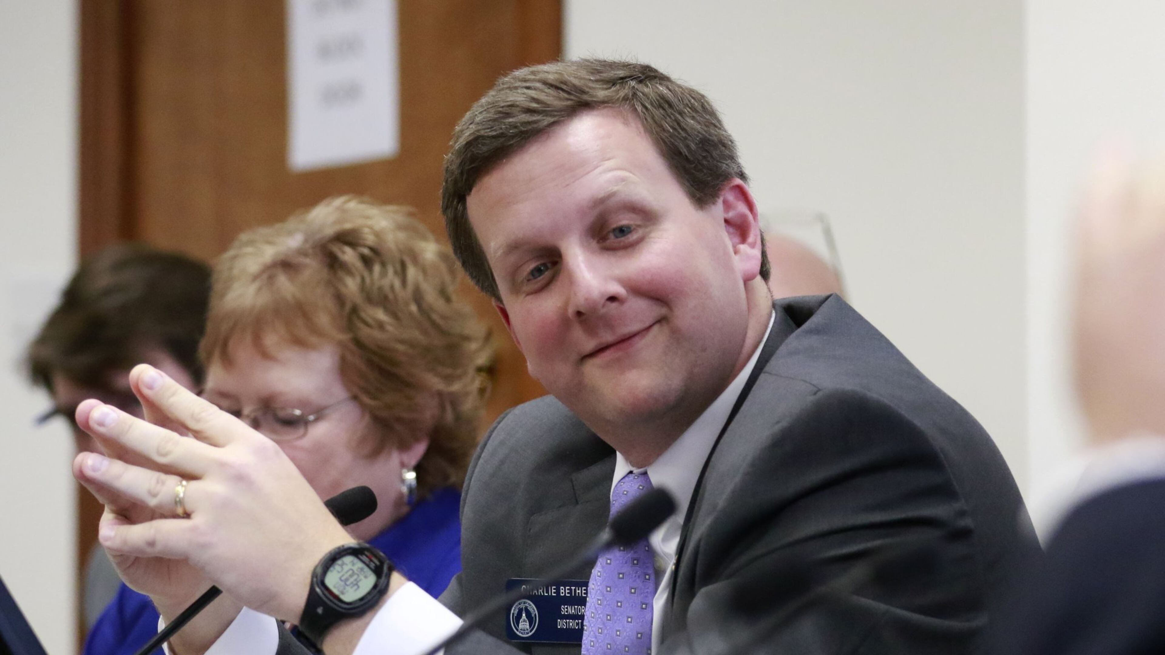 Mar. 14, 2016 - Senate Insurance and Labor Committee Chairman Charlie Bethel announces that the committee will take no action on HB 838 after multiple members of the committee recused themselves and the remaining members did not make a motion. The bill was the focus of an Atlanta Journal-Constitution investigation into conflicts of interests at the Capitol. The measure - which would have set a minimum compensation for insurance agents when they sell health policies - was backed by House Rules Chairman John Meadows. BOB ANDRES / BANDRES@AJC.COM