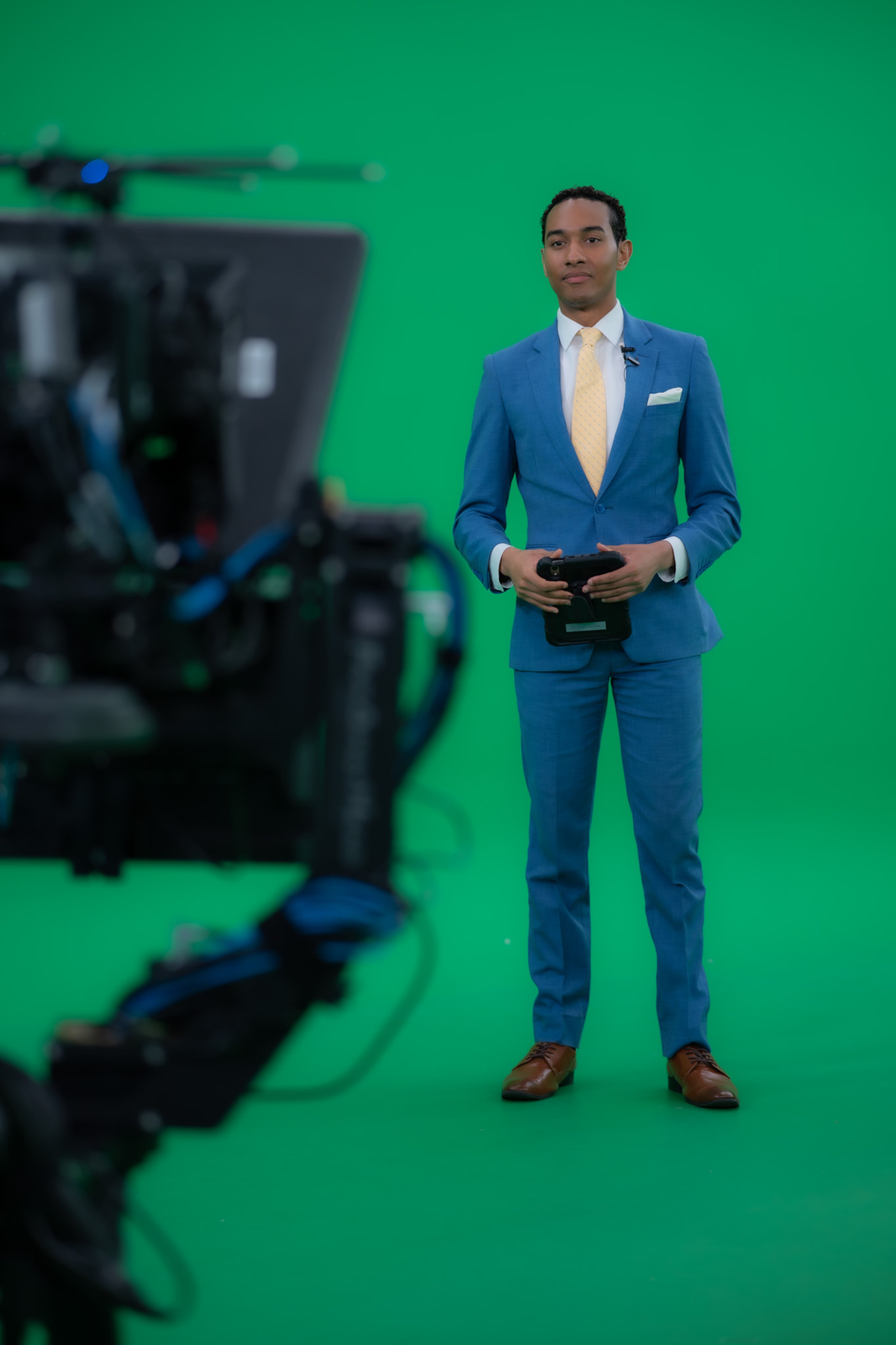 T.J. Anthony, pictured on the augmented reality set for CBS Atlanta, joined the station's news team in March. (Courtesy of CBS Atlanta)