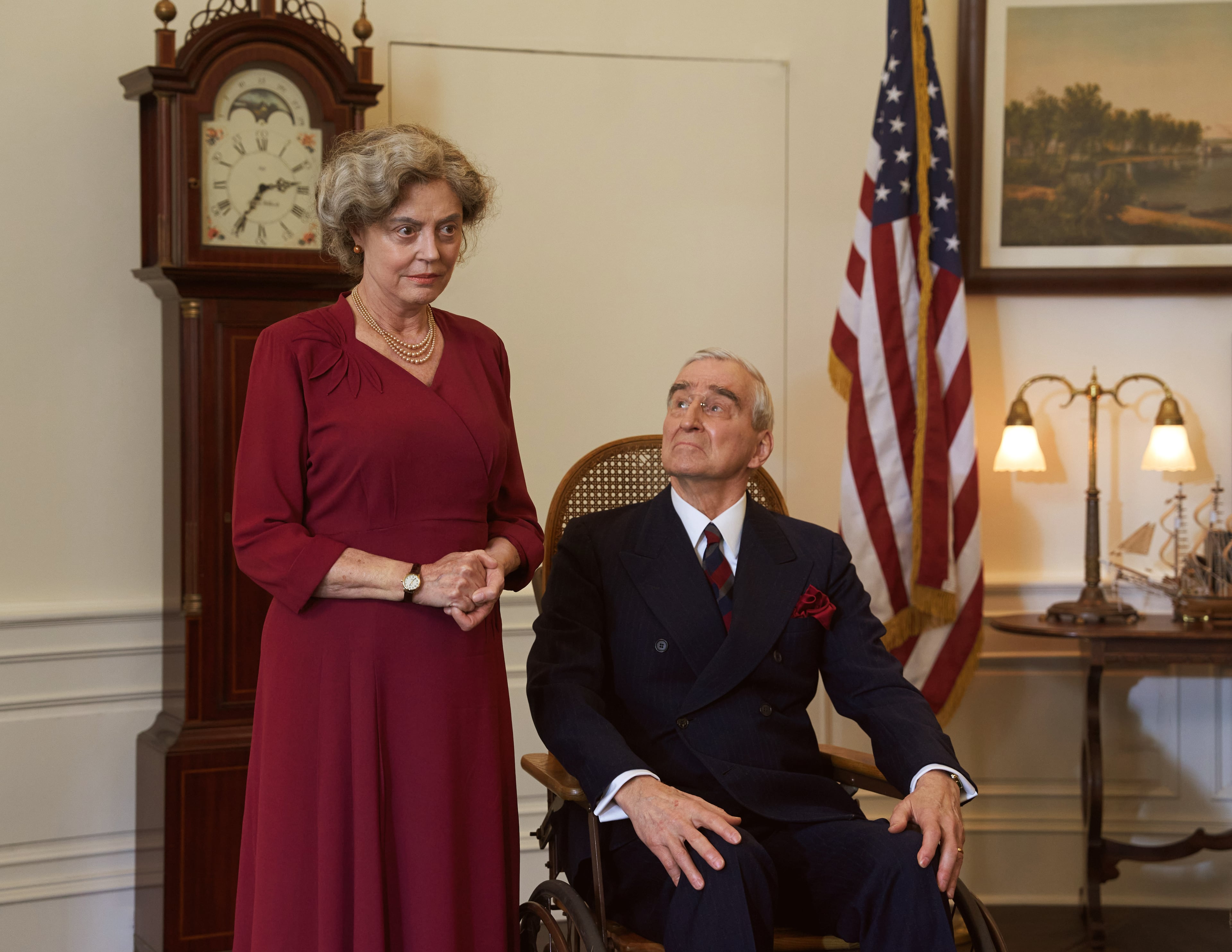 Susan Sarandon as first lady Eleanor Roosevelt and Sam Waterson as President Franklin D. Roosevelt in "The Six Triple Eight."