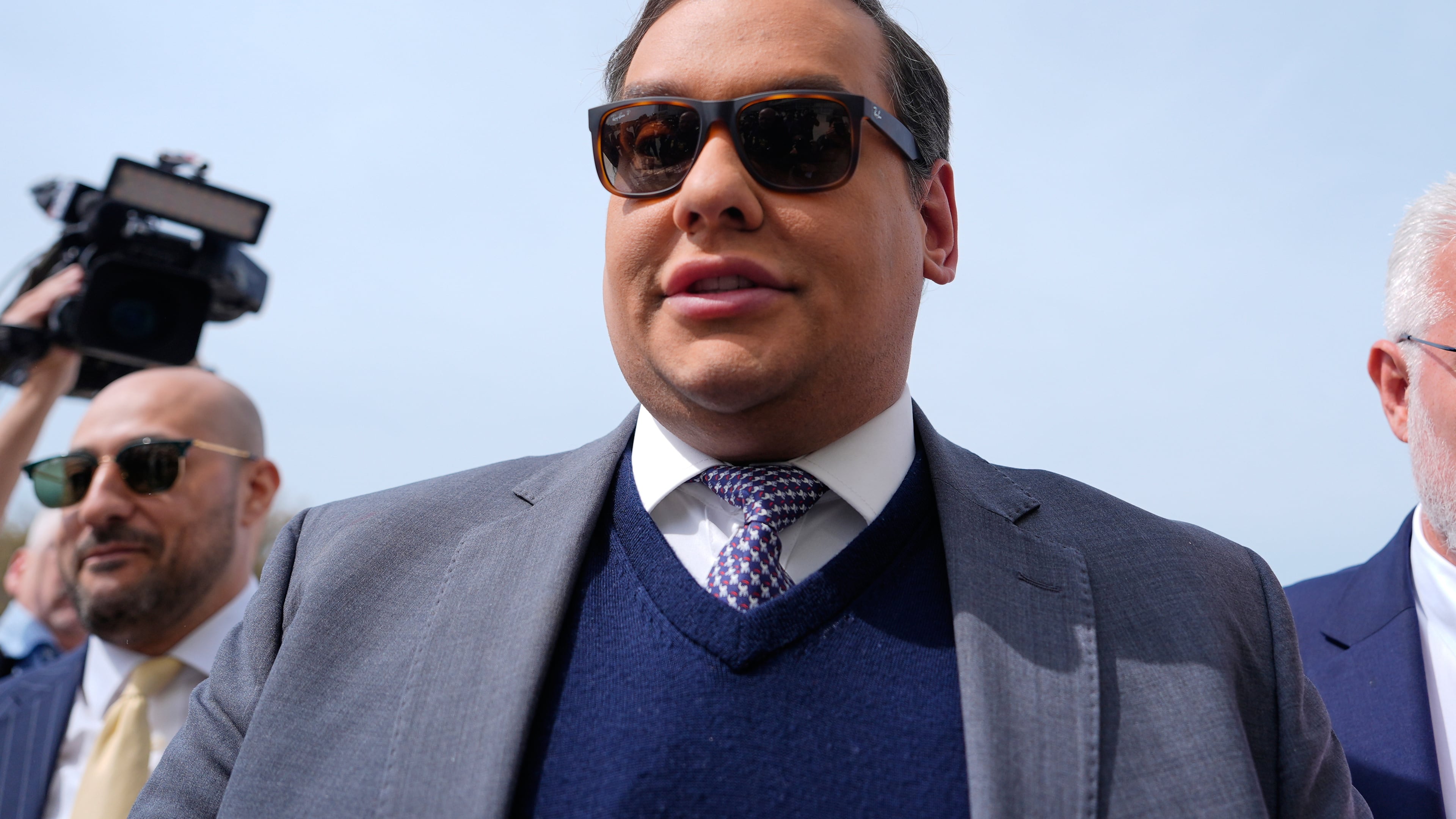 FILE - Former Rep. George Santos arrives at federal court for sentencing, April 25, 2025, in Central Islip, N.Y. (AP Photo/Julia Demaree Nikhinson, File)