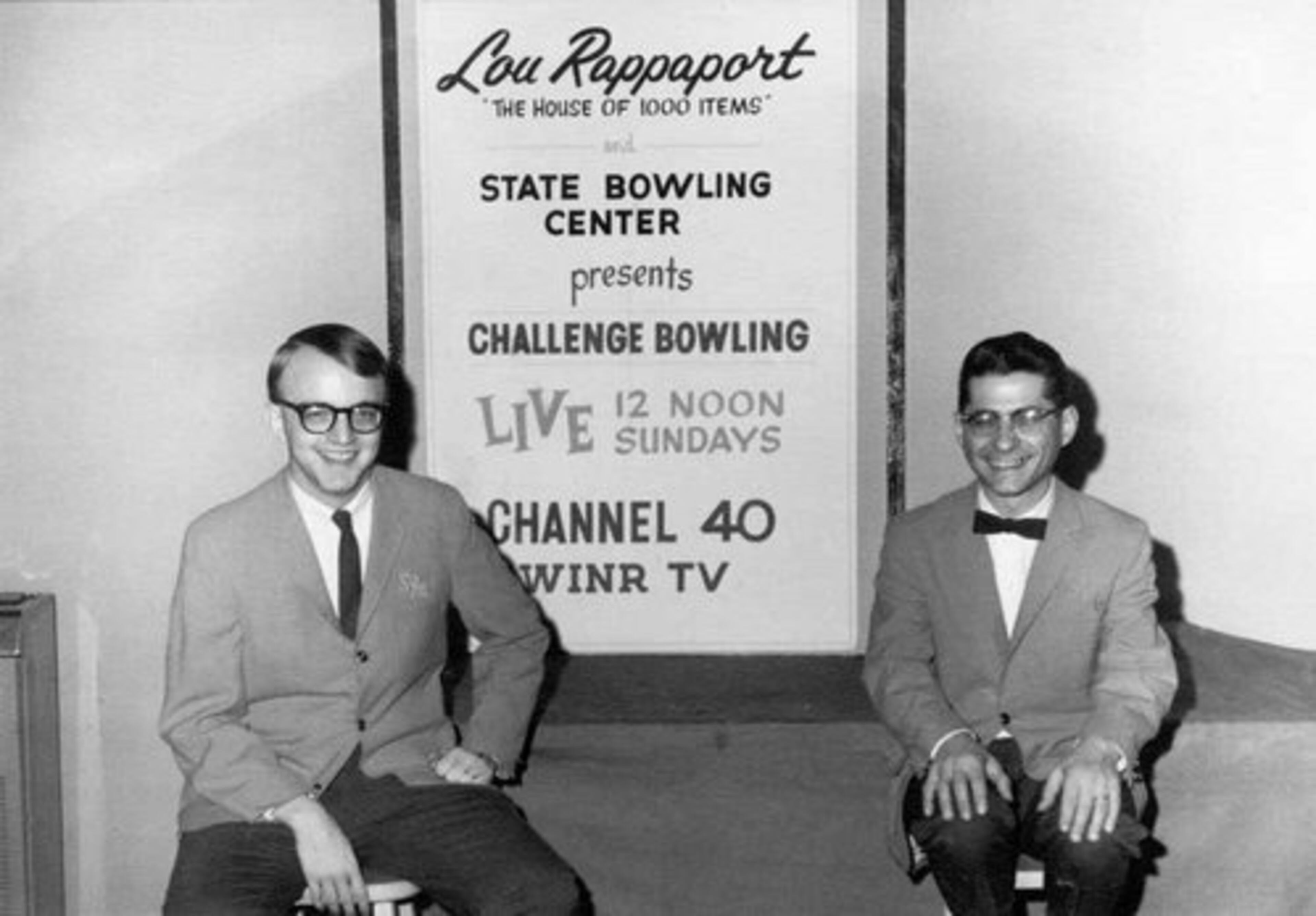 Van Wieren (left) was an announcer for a weekly bowling show for WINR-AM/TV in Binghamton, N.Y.