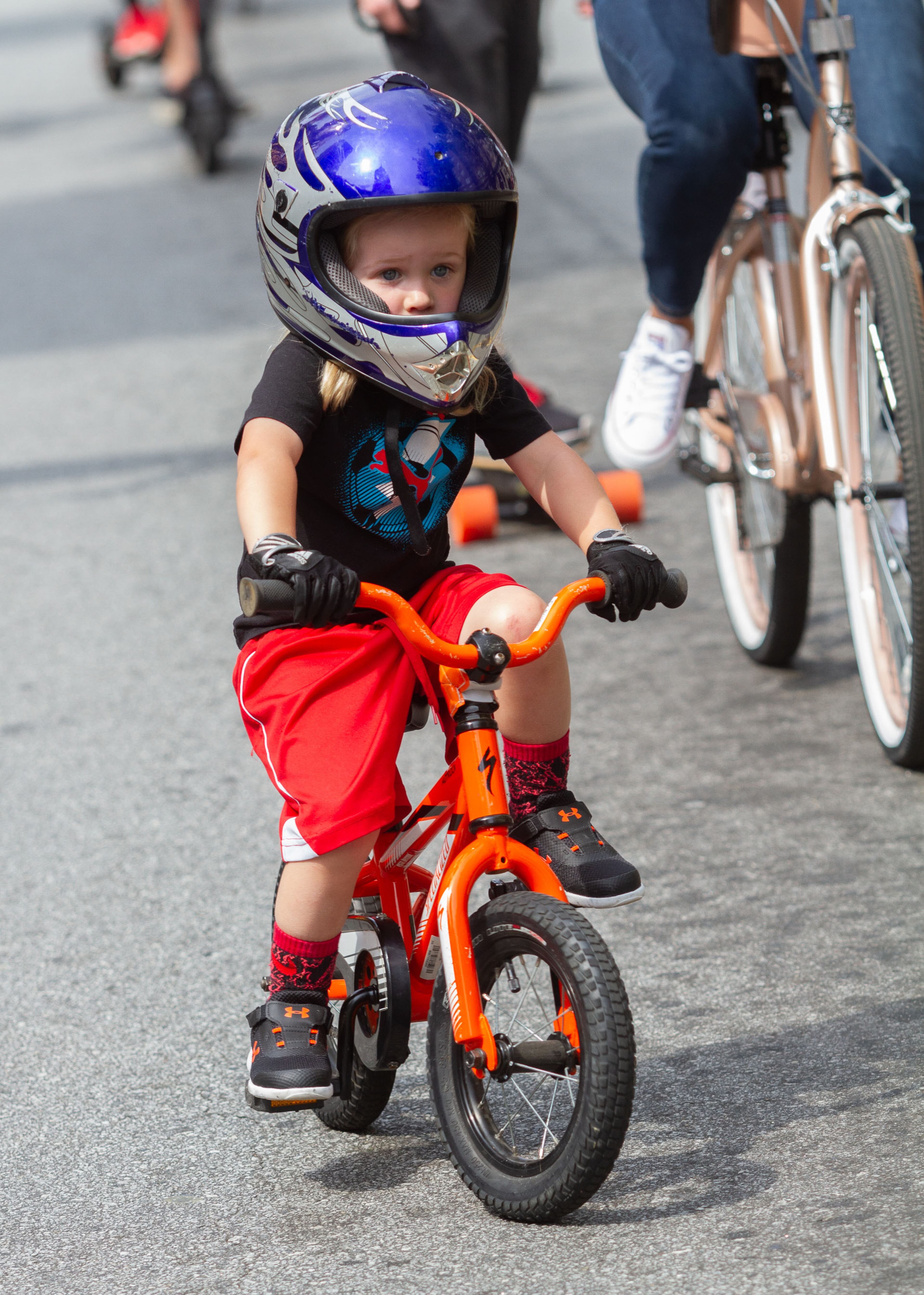 Axil Adams, 3, makes his way up Peachtree Street during the Atlanta Streets Alive on Sunday, April 7, 2019. STEVE SCHAEFER / SPECIAL TO THE AJC