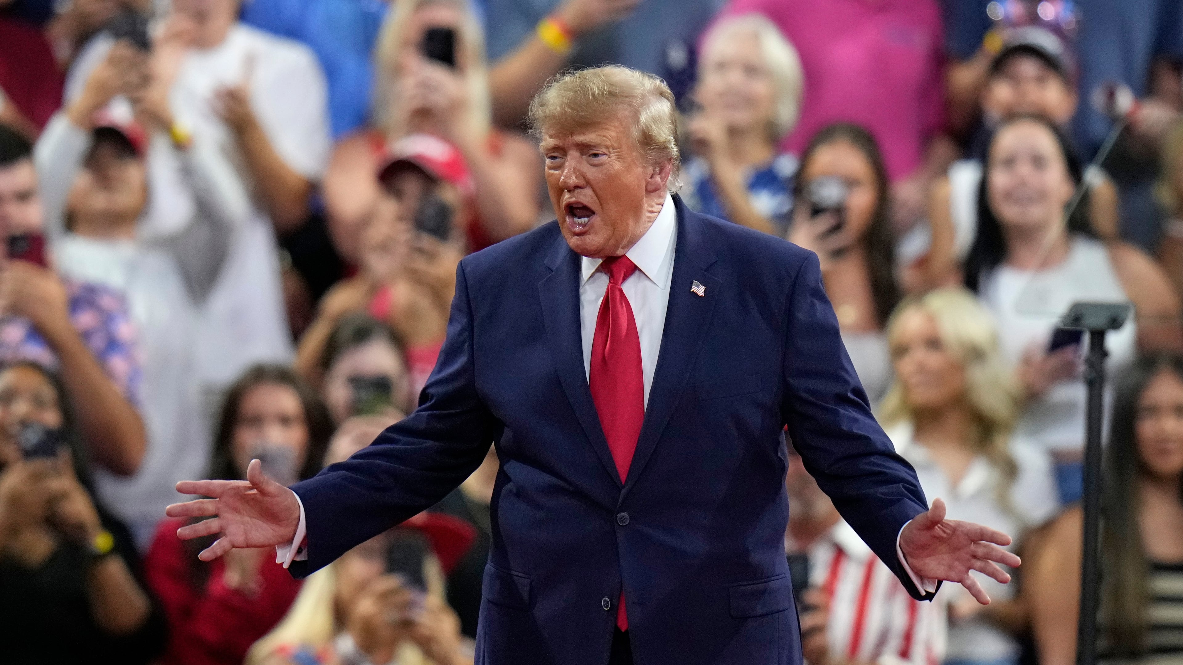 President Donald Trump speaks during a campaign rally, Friday, Oct. 23, 2026, at Alico Arena on the campus of Florida Gulf Coast University in Fort Myers, Fla. (AP Photo/Chris O'Meara)