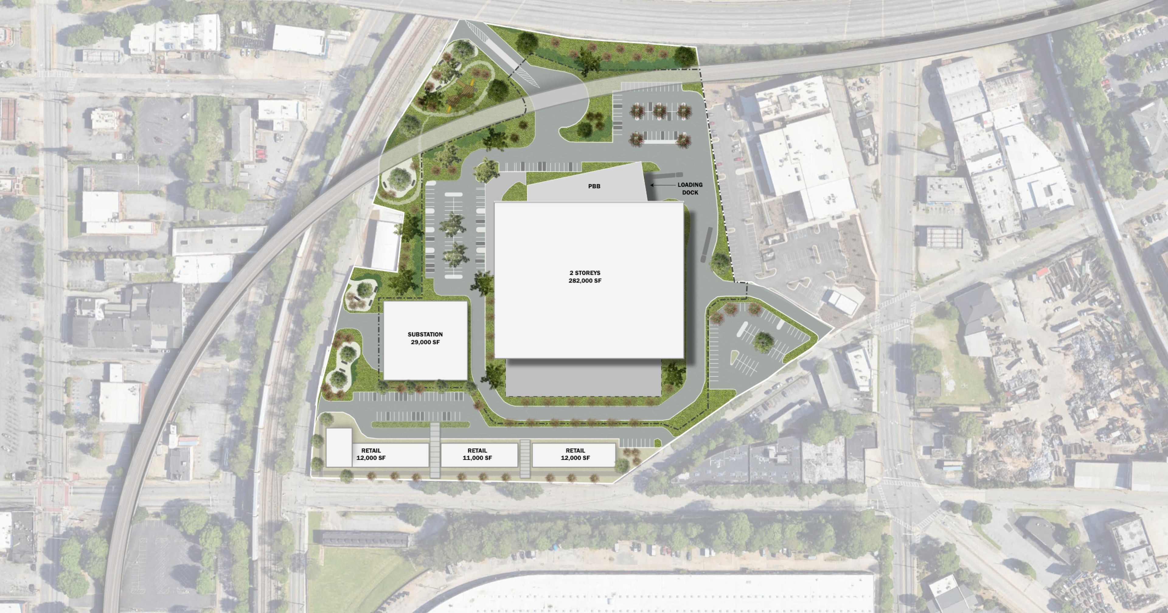 This is a site map of a proposed carrier hotel, a type of data center, by developer Digital Realty in Atlanta's Adair Park neighborhood. (Courtesy of Digital Realty)