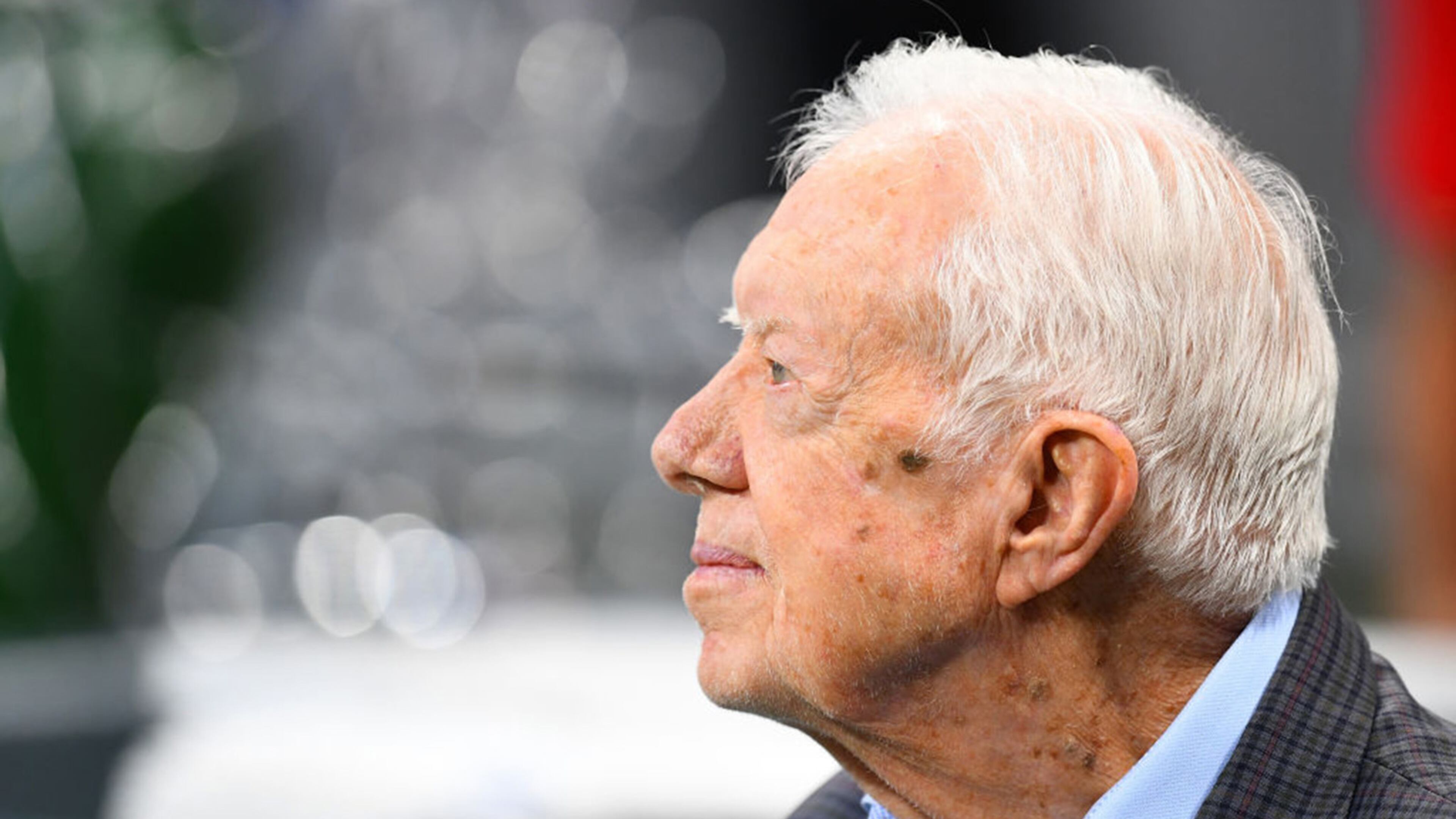 Former president Jimmy Carter prior to the game between the Atlanta Falcons and the Cincinnati Bengals at Mercedes-Benz Stadium in Atlanta on September 30, 2018. (Photo by Scott Cunningham/Getty Images/TNS)