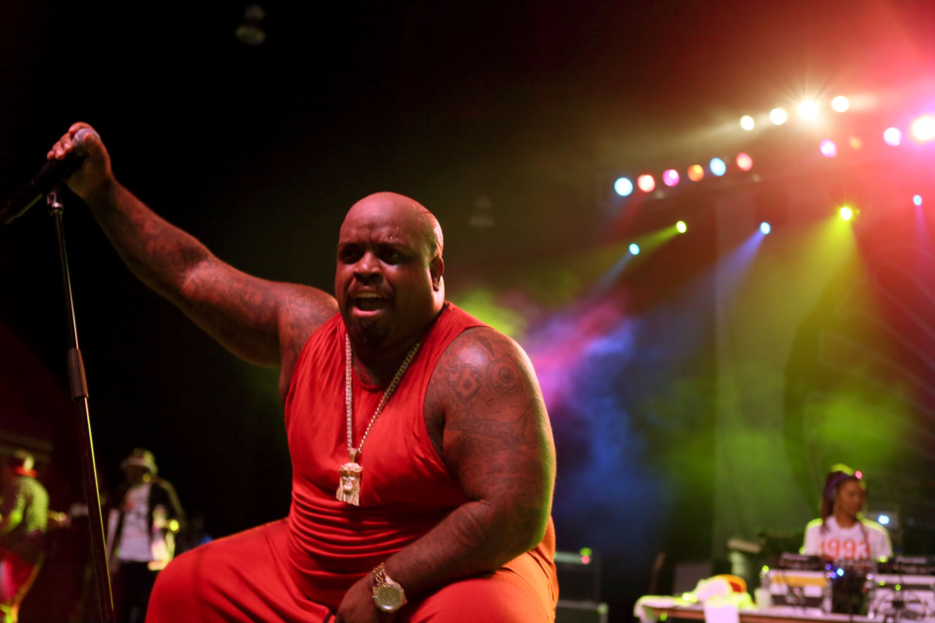 Cee Lo Green gets close to the crowd. In recent years, the singer, songwriter, and record producer, has gone on to other projects such as the duo Gnarls Barkley with record producer Danger Mouse and a judge on the television musical competition "The Voice."