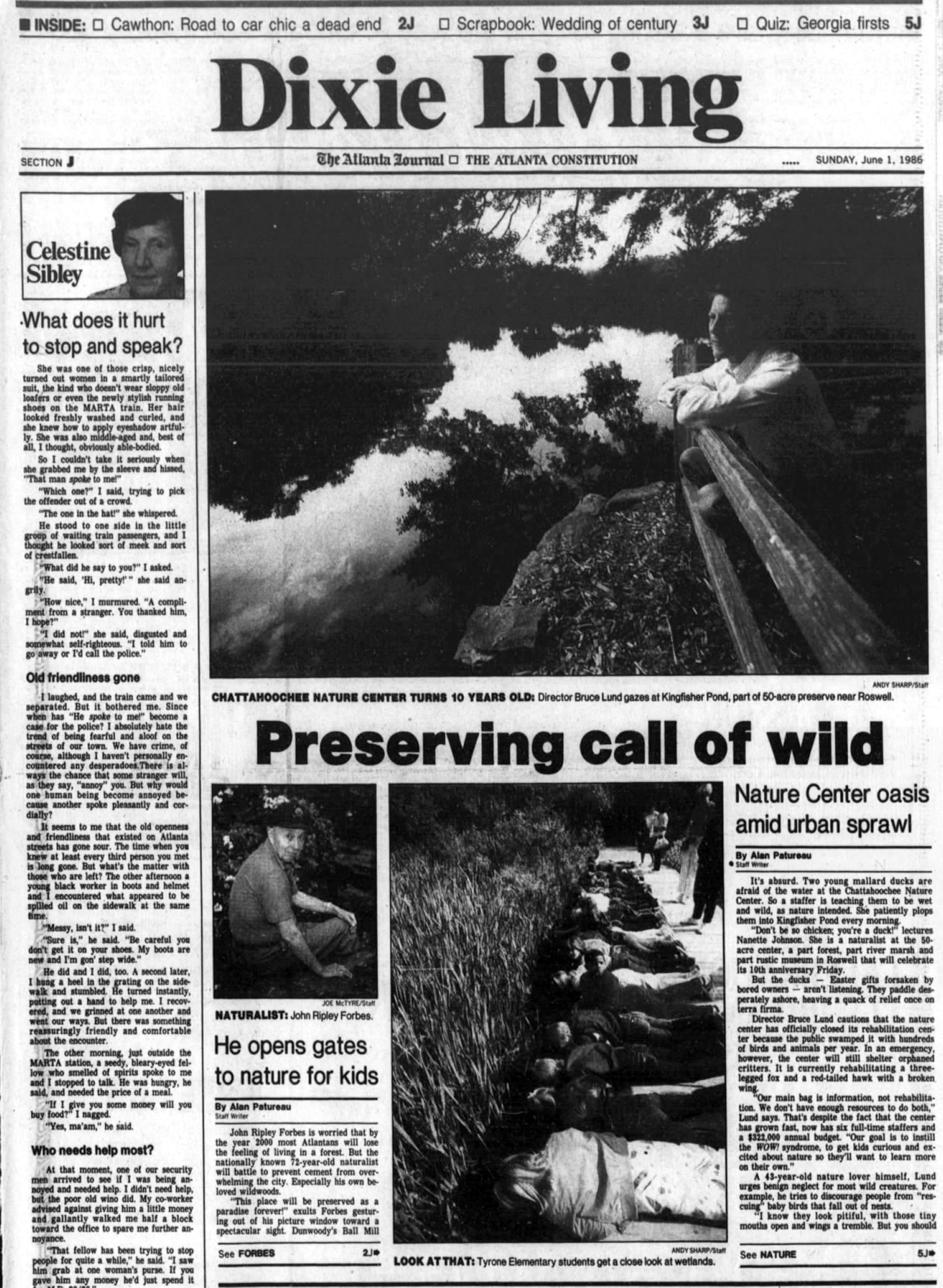 The AJC's Sunday "Dixie Living" section" wrote about the 10th anniversary of the Chattahoochee Nature Center in 1986. (AJC file)