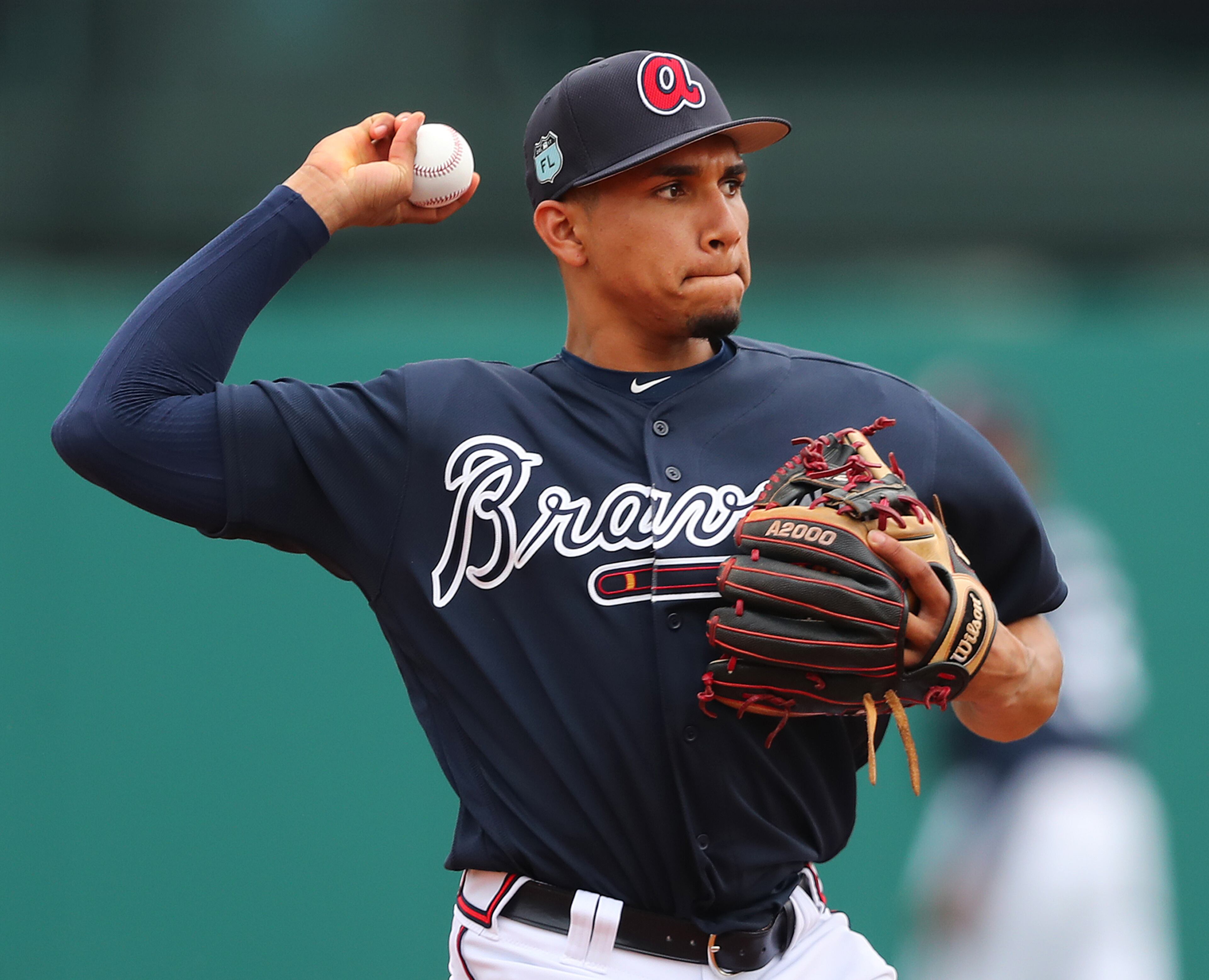 February 18, 2017, Lake Buena Vista, FL: Atlanta Braves infielder Johan Camargo throws to first during the first full squad workout at Champion Stadium on Saturday Feb. 18, 2017, at the ESPN Wide World of Sports in Lake Buena Vista. Curtis Compton/ccompton@ajc.com