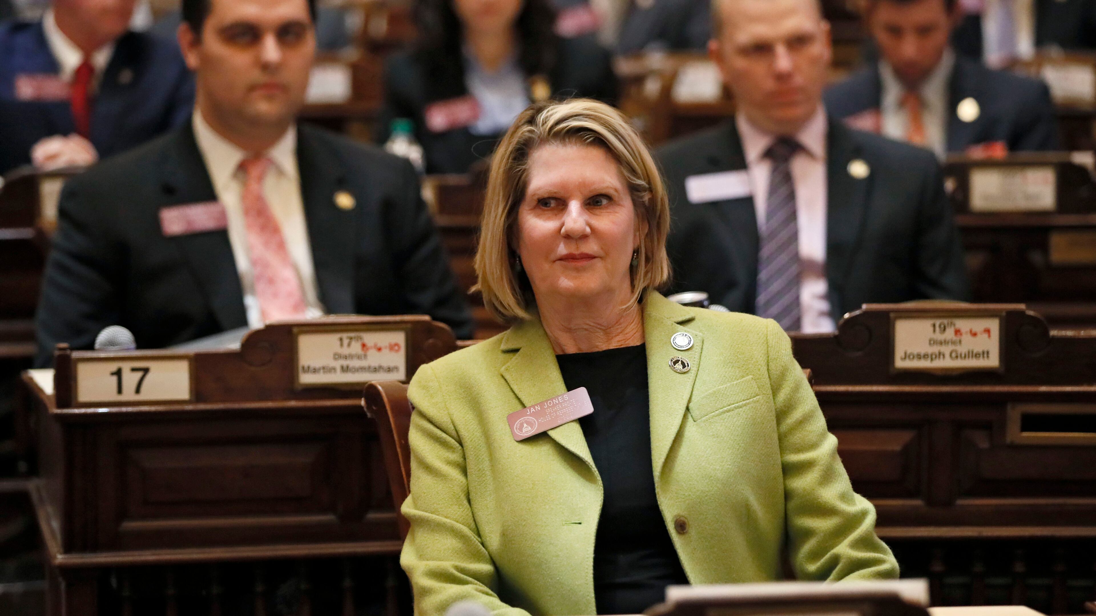 1/17/19 - Atlanta - Speaker Pro-Tempore Jan Jones waits for the governor to enter the house chamber. Gov. Brian Kemp delivered his first state of the state address. Kemp released his first budget, which is expected to include a $5,000 pay raise for teachers Bob Andres / bandres@ajc.com