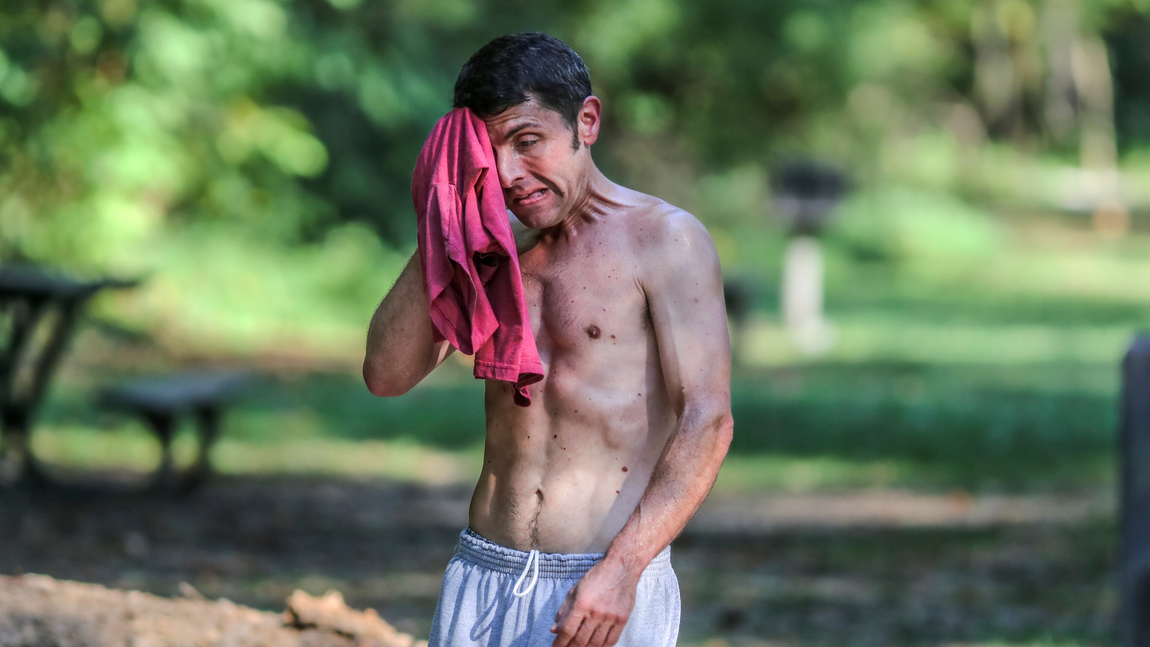 Doug Kinsman worked up a sweat after his 7-mile run at Cochran Shoals at the Chattahoochee River National Recreation Center in Cobb County on Monday, Sept. 9, 2019.