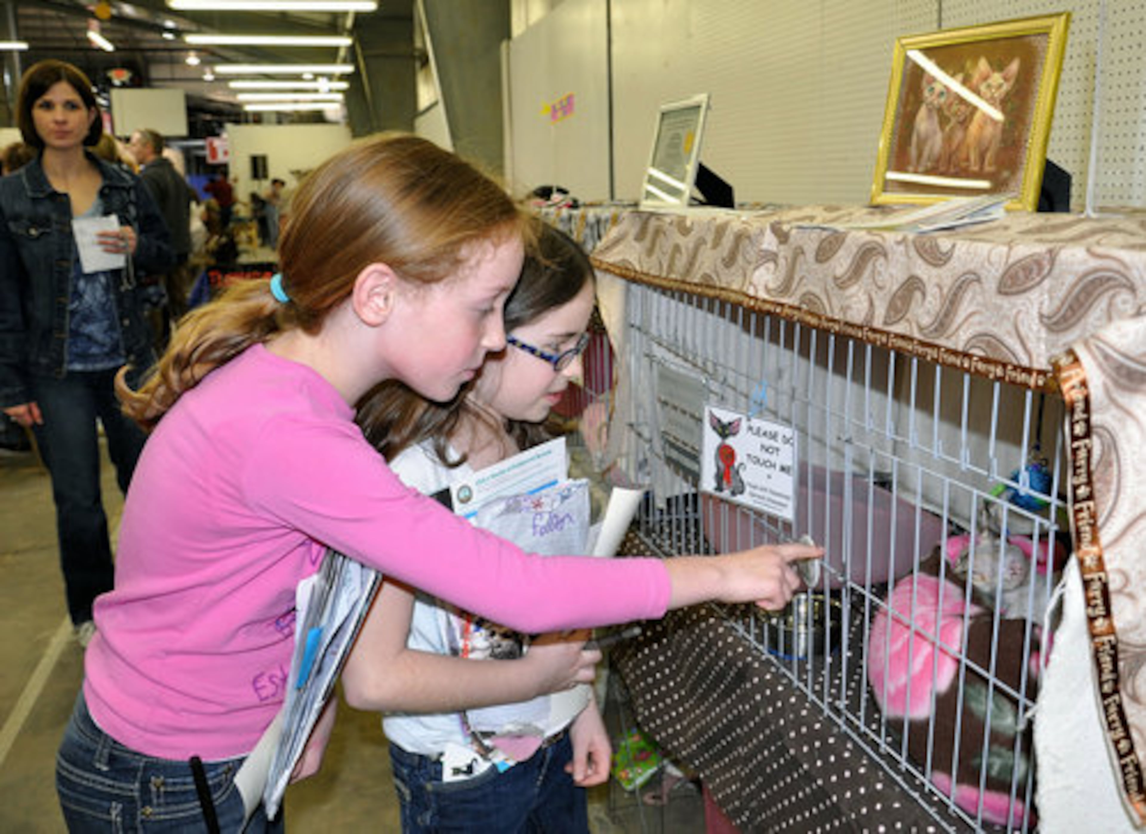 Cat lovers Sara Corley and Caroline Cole of Buford check out prize winning cats at the Atlanta Phoenix Cat Society Cat Show.