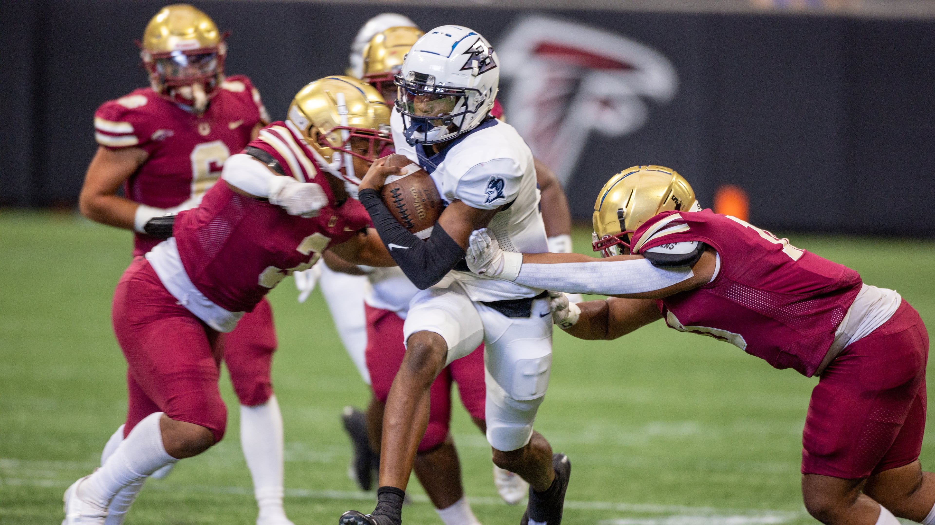 Norcross High School CB AJ Watkins runs upfield against Brookwood High School during the Corky Kell Classic at the Mercedes Bens Stadium Saturday, August 20, 2022. Steve Schaefer/steve.schaefer@ajc.com)