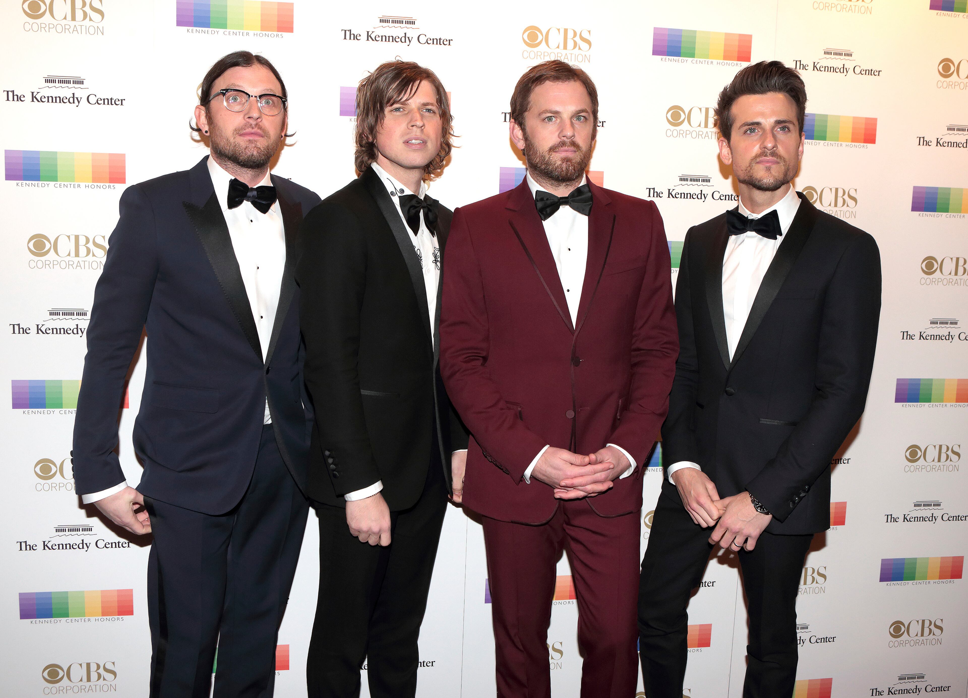 Matthew Followill, from left, Caleb Followill, Nathan Followill and Jared Followill of the band The Kings of Leon attend the Kennedy Center Honors gala at the Kennedy Center on Sunday, Dec. 4, 2016, in Washington. (Photo by Owen Sweeney/Invision/AP)