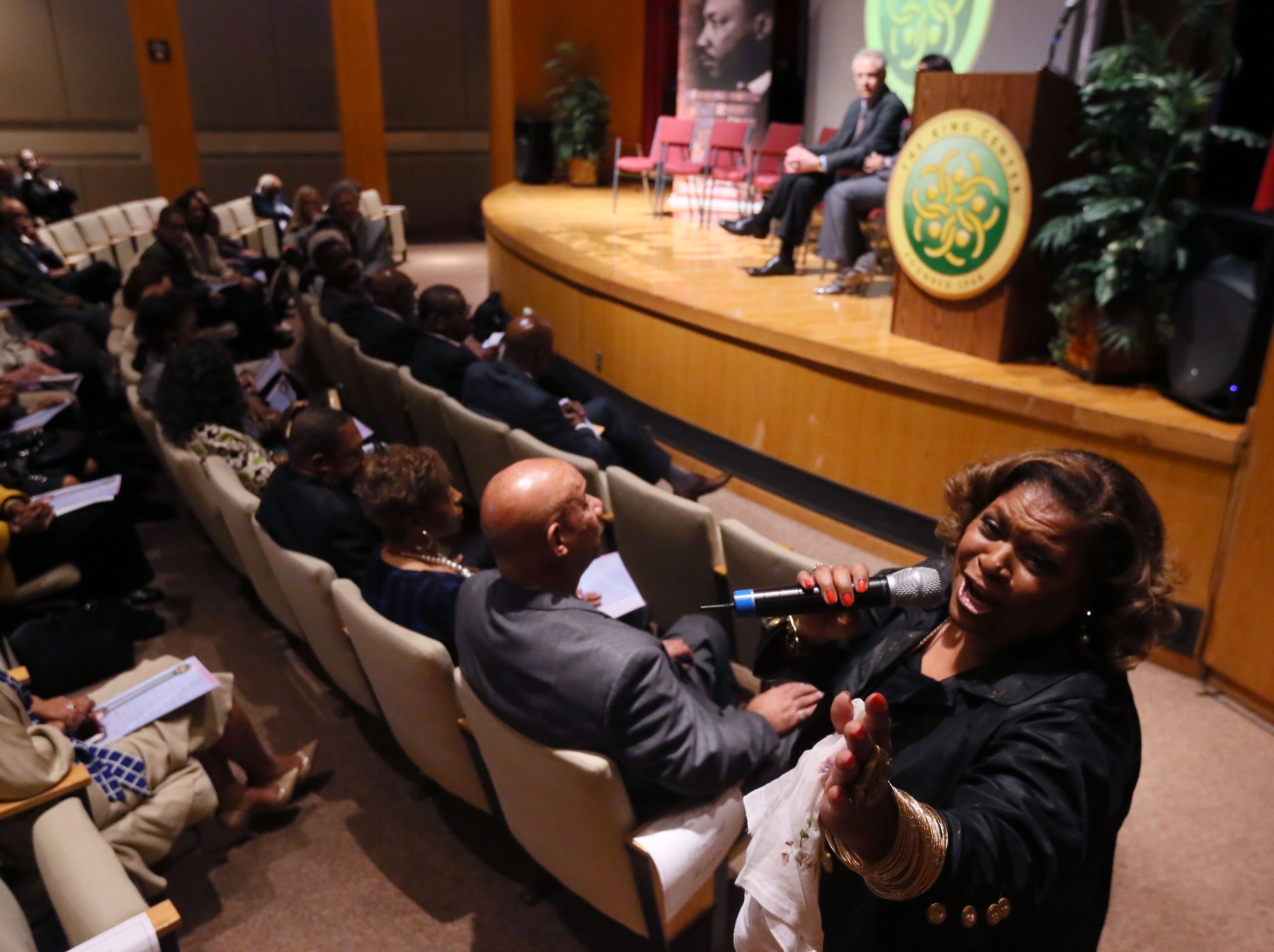 April 4, 2016 - Atlanta - Rev. T. Renee Crutcher sings during a musical portion of the awards program. King family members were among those laying a memorial wreath on the tomb of Dr. Martin Luther King, Jr, on the 48th anniversary of Dr. Martin Luther King Jr's assassination. This followed a ceremony awarding the Martin Luther King Jr. Nonviolent Peace Prize to Morris Dees, co-founder of the Southern Poverty Law Center. BOB ANDRES / BANDRES@AJC.COM