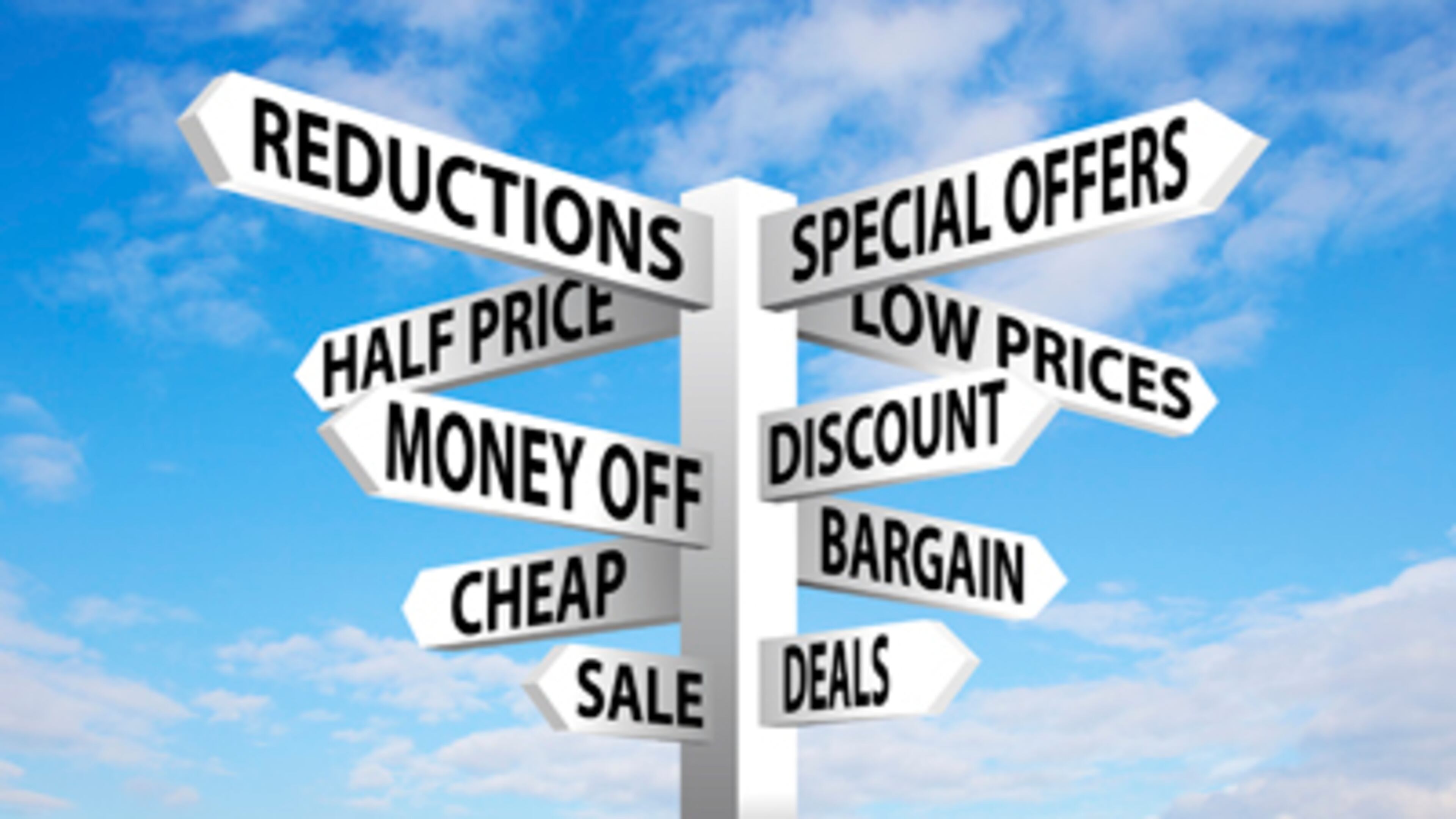 Signs of the various sales in retail stores.