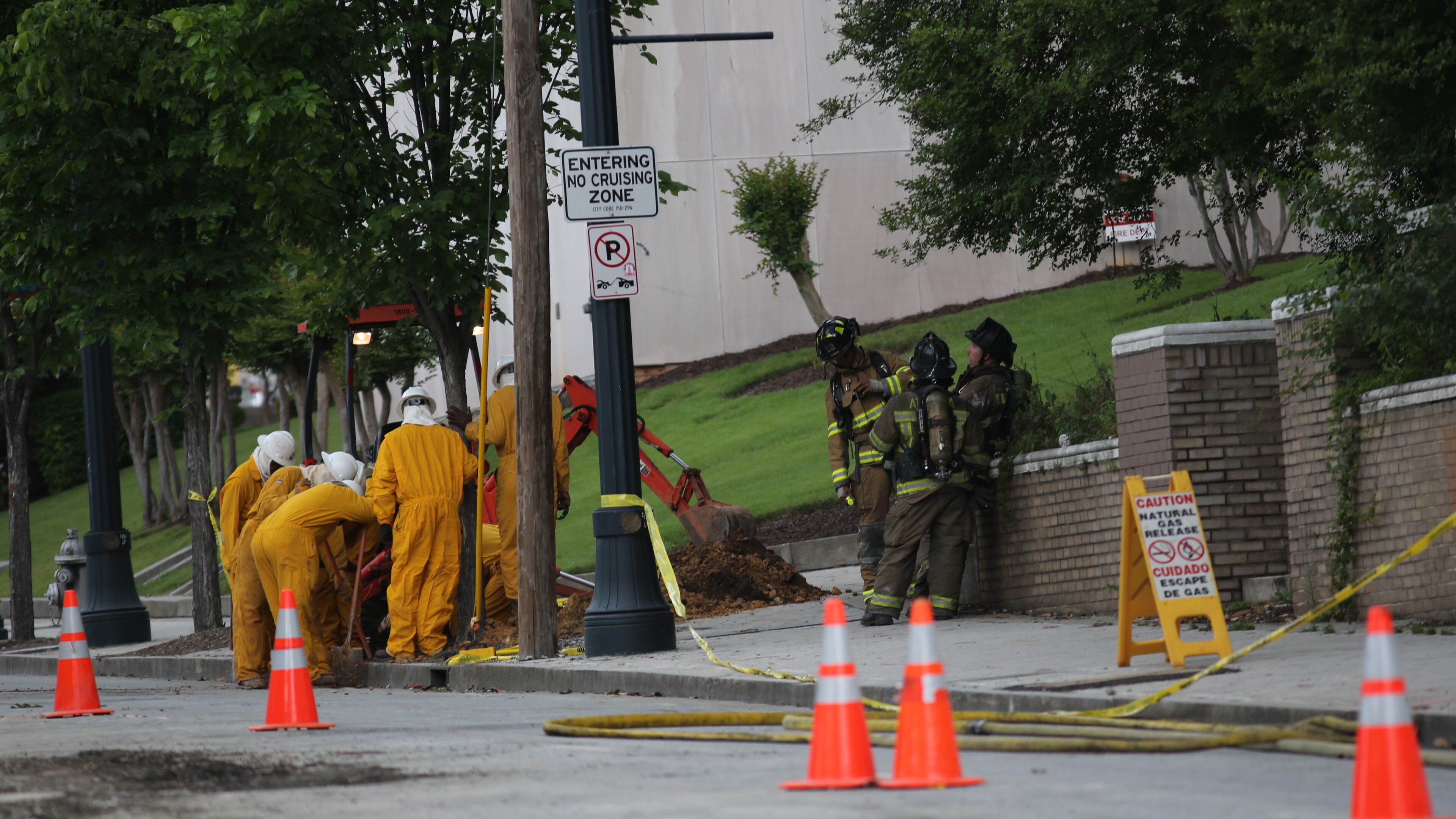 Crews were working on the street car project when the incident occurred between Piedmont Avenue and Courtland Street Wednesday afternoon, May 8, 2013.