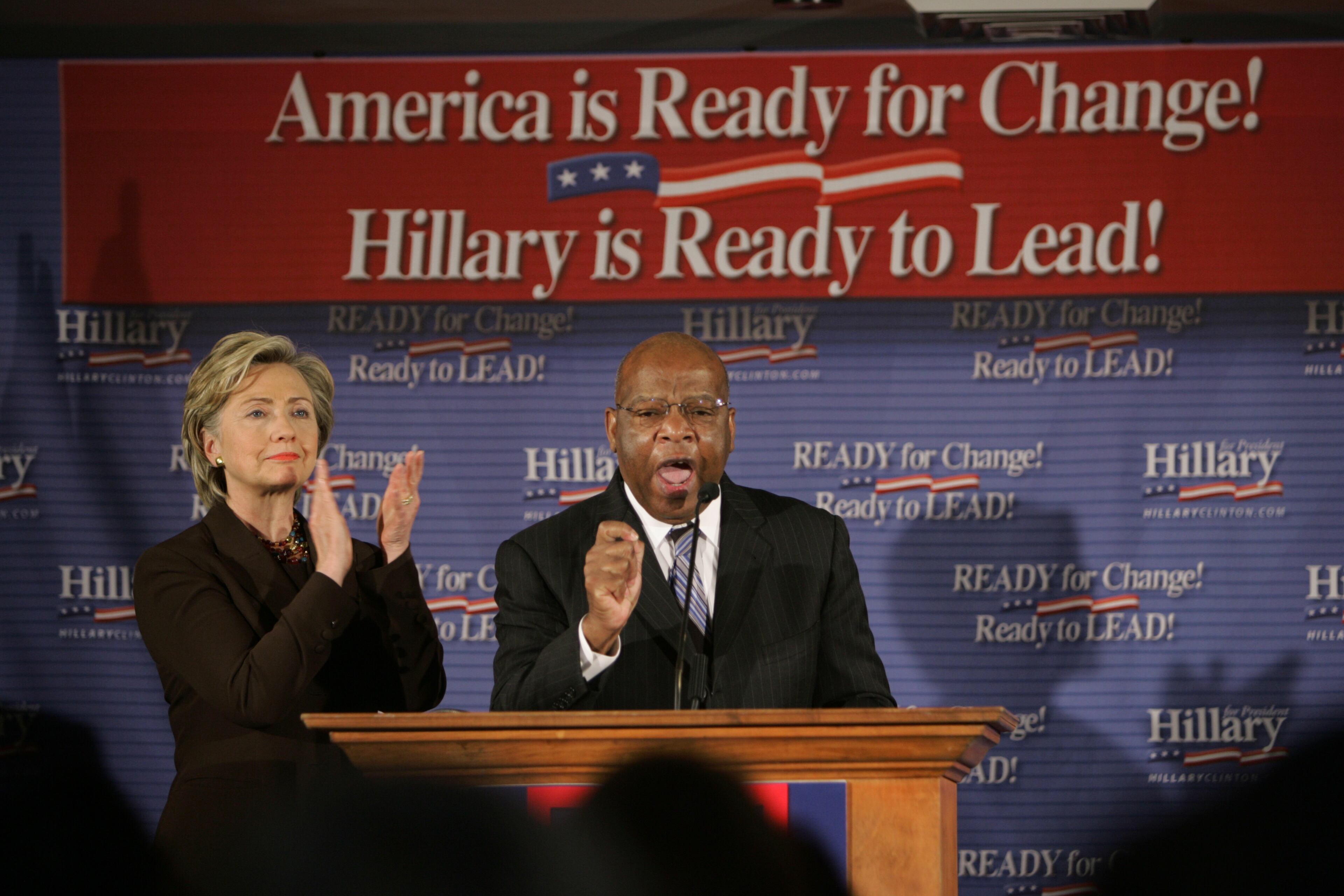 Georgia Congressman, John Lewis endorses Democratic presidential candidate Hillary Clinton who held her first Georgia appearance in Atlanta on Oct. 12, 2007.
