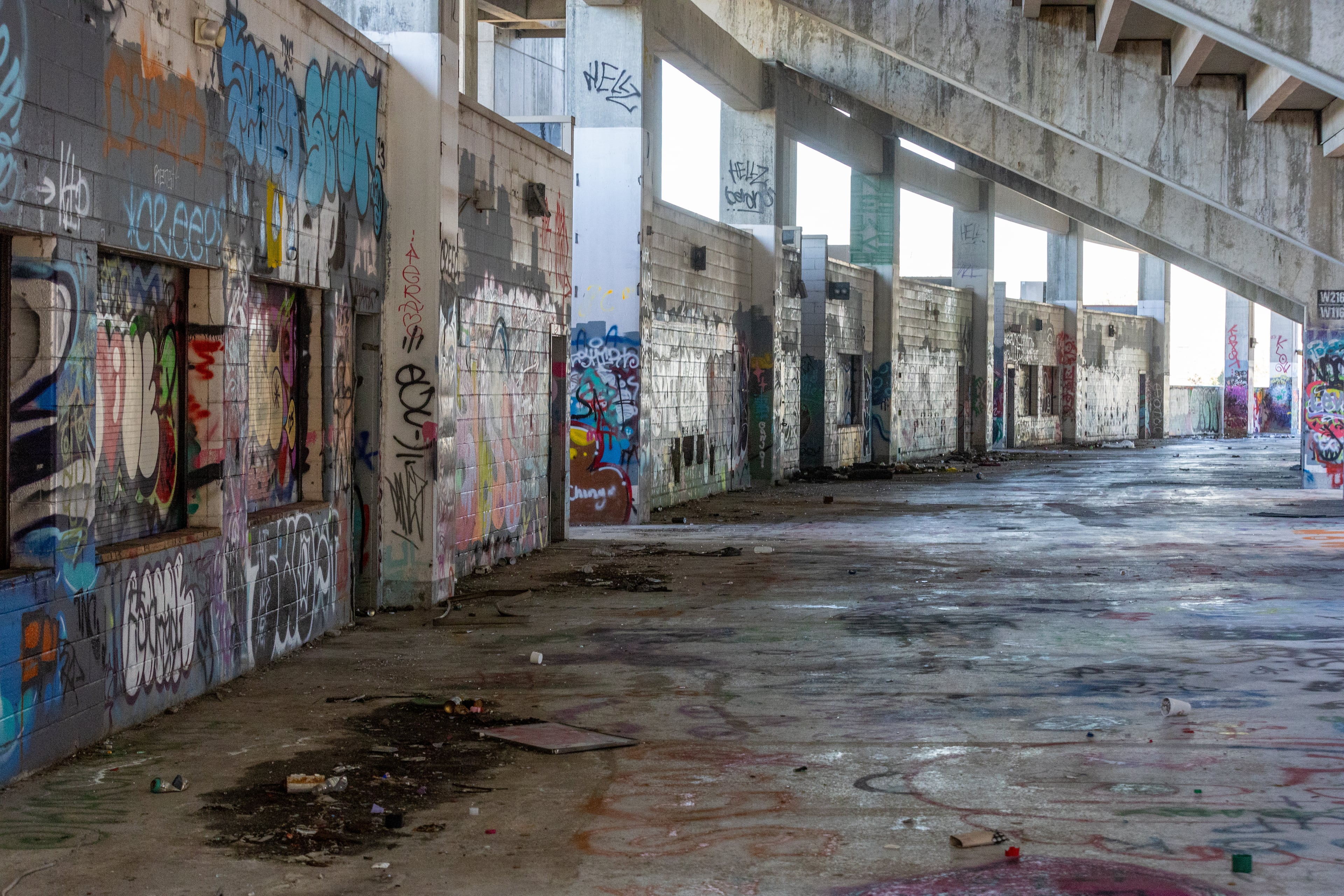 Today, the abandoned Herndon Stadium is covered in graffiti and weeds have replaced the carefully manicured turf. (Steve Schaefer/steve.schaefer@ajc.com)