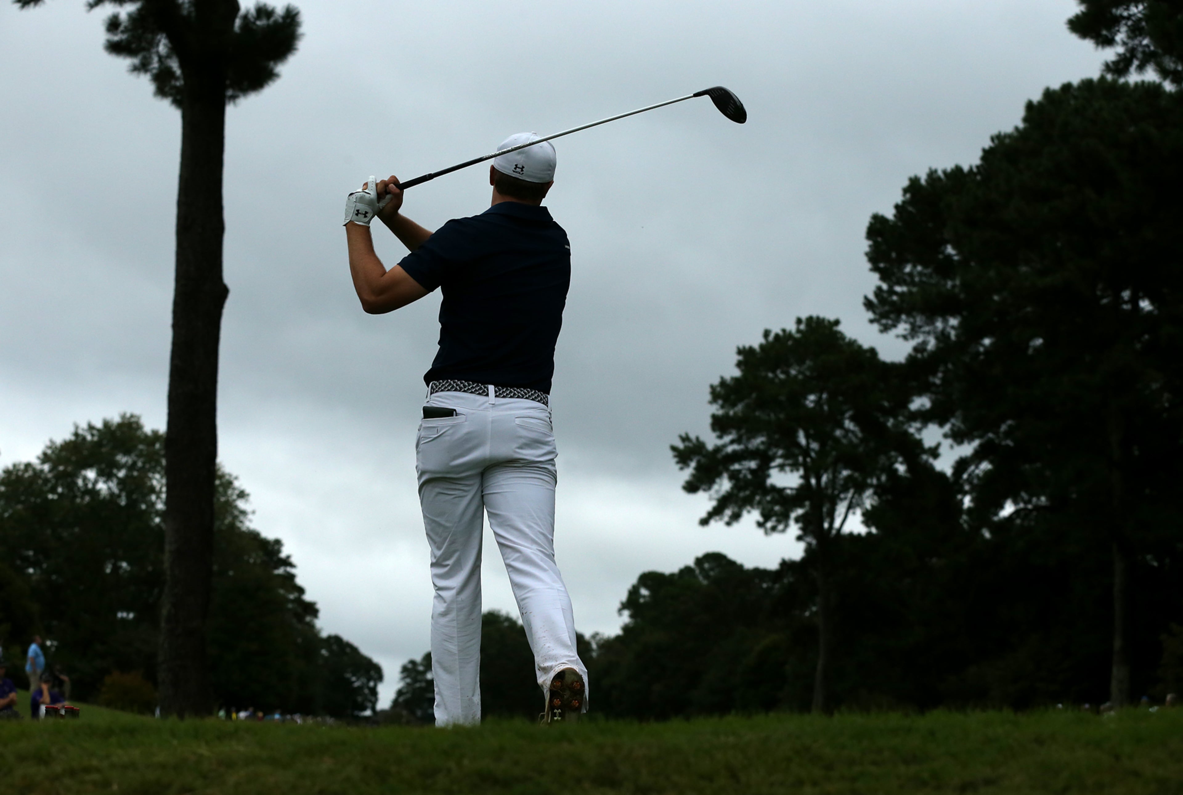 Jordan Spieth tees off on the 13th hole on his way to winning the Tour Championship and the FedEx Cup at East Lake Golf Club on Sunday, Sept. 27, 2015, in Atlanta. Curtis Compton / ccompton@ajc.com