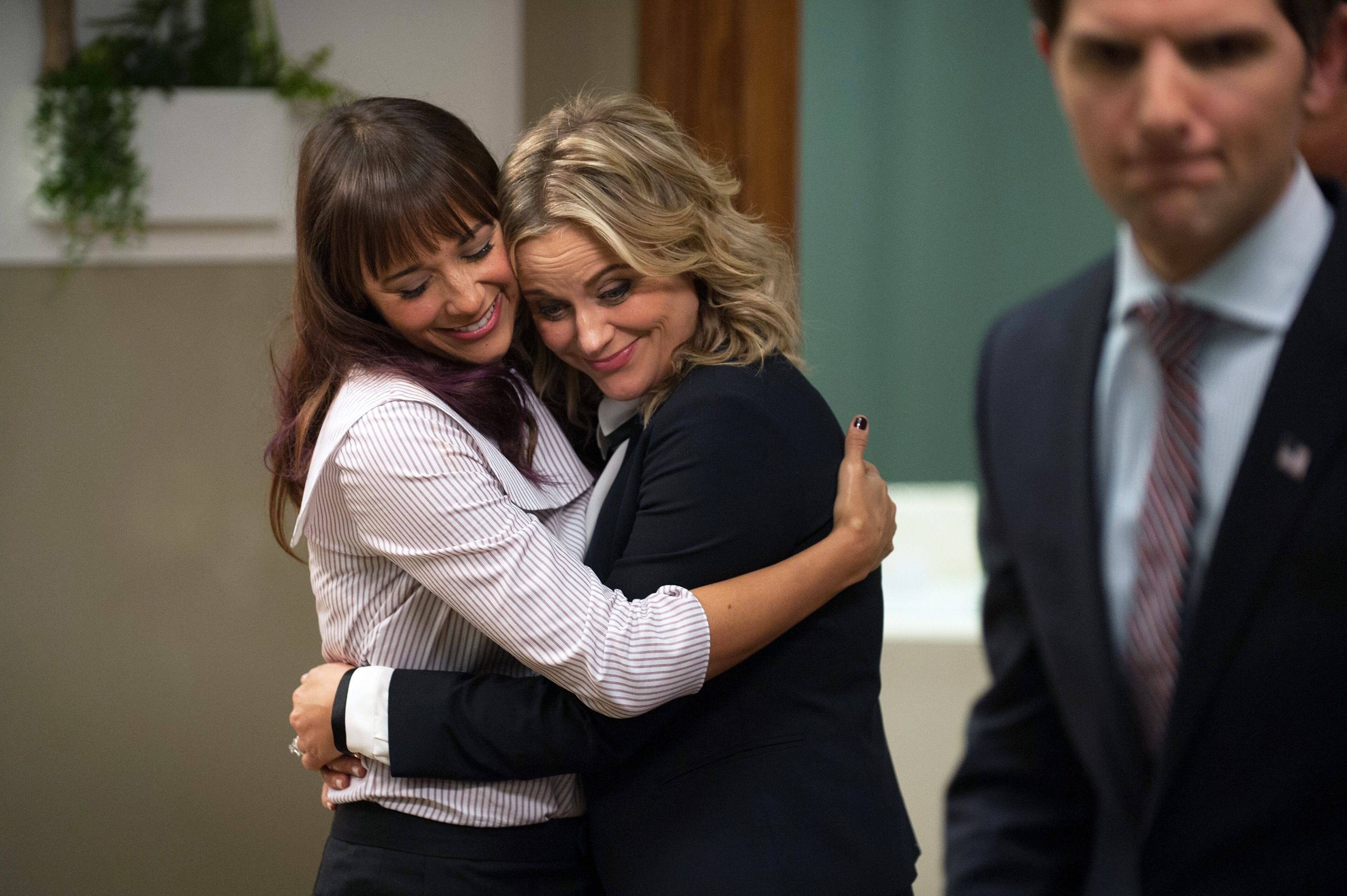Ann and Leslie forever! The day before Valentine's Day is celebrated as Galentine's Day thanks to Amy Poehler's character Leslie Knope (left), seen here with BFF Ann Perkins (right, played by Rashida Jones), in the sitcom "Parks and Recreation."