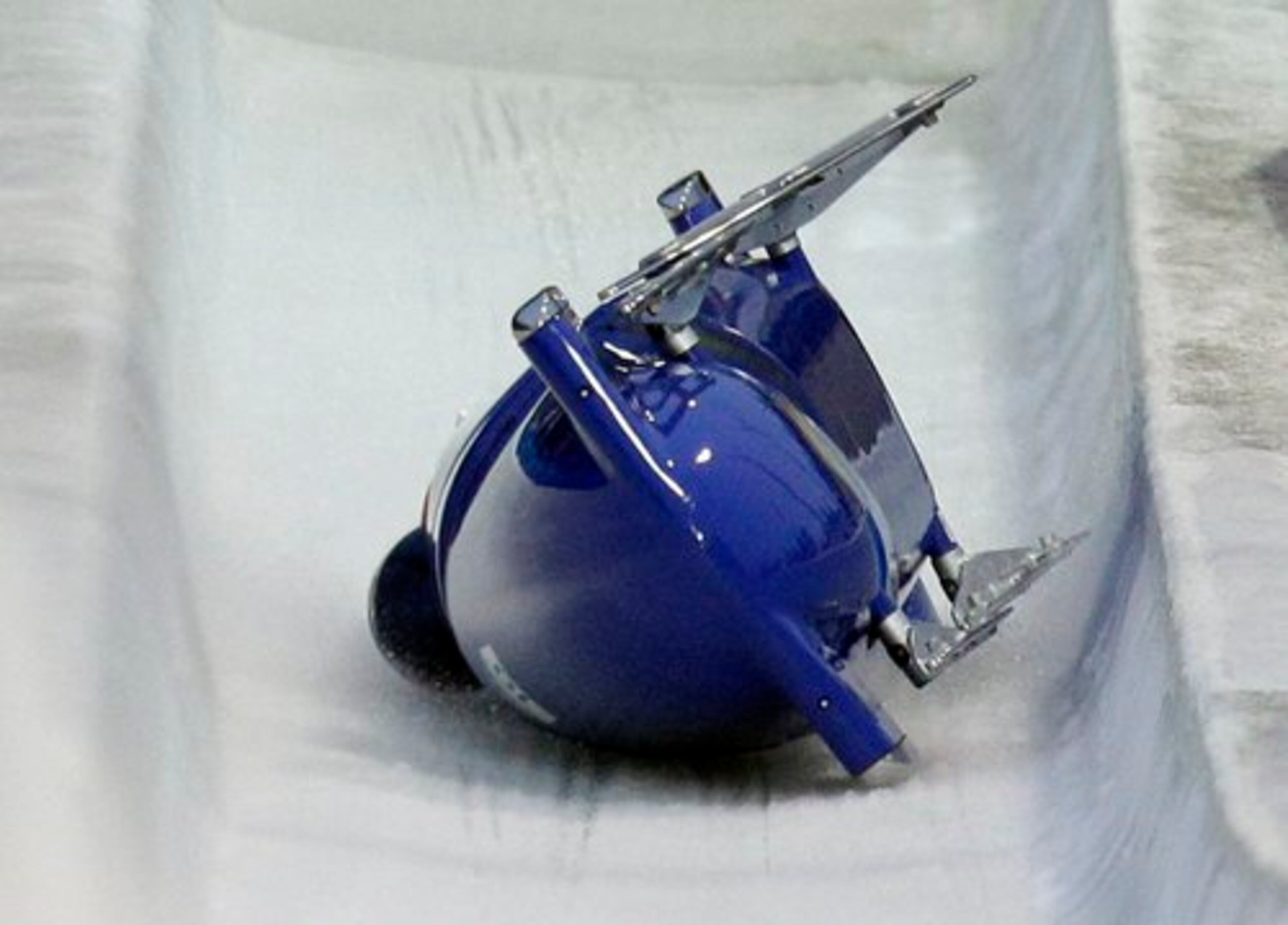 Great Britain's GBR-1, piloted by Nicola Minichiello, with brakeman Gillian Cooke, crash during the women's two-man bobsled competition final.
