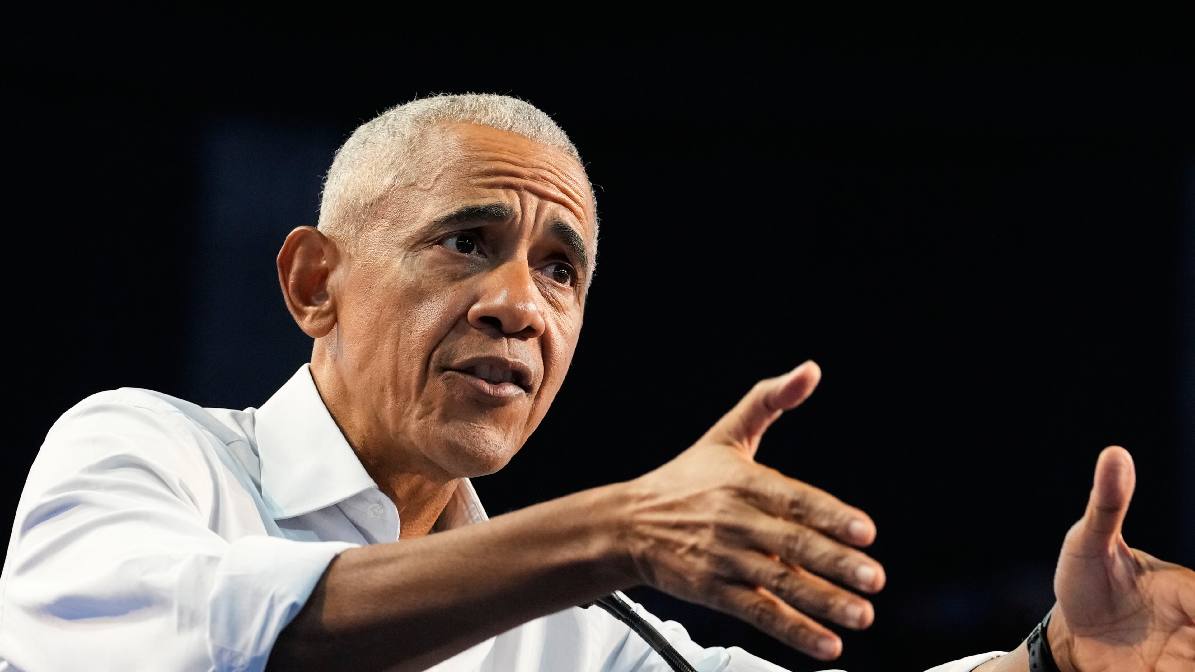 Former President Barack Obama speaks in support of Democratic candidates Sen. Jon Ossoff and Keisha Lance Bottoms on Wednesday, Oct. 28, 2026, Morrow, Ga. (AP Photo/Brynn Anderson)