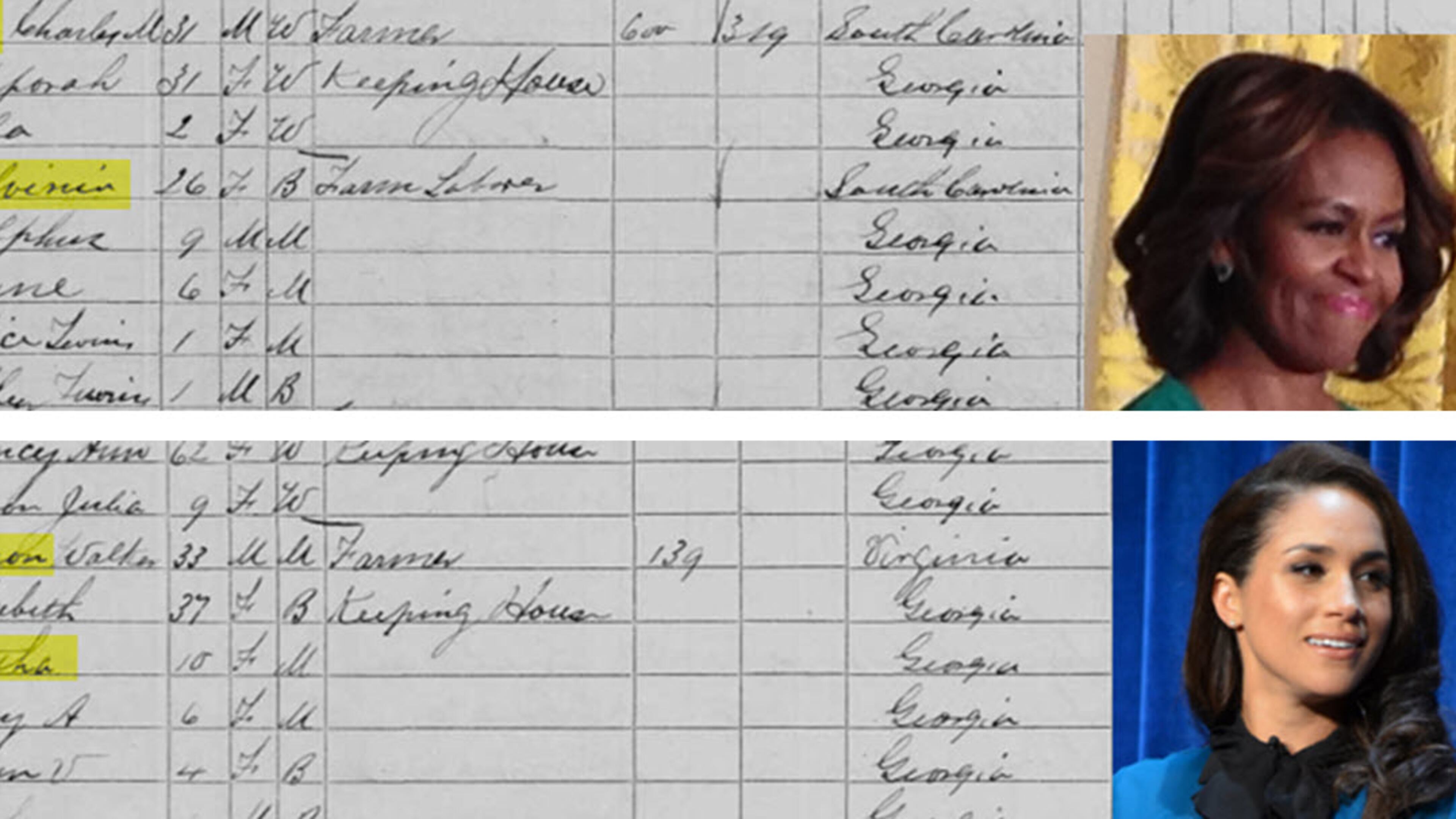 Michelle Obama and Meghan Markle both trace their families to the same Georgia town.