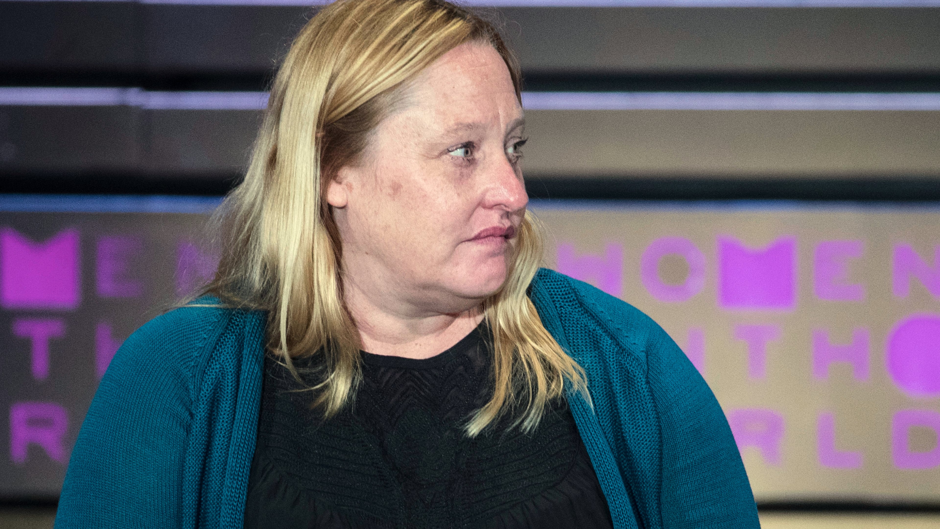 FILE - Heidi Beirich, of the Southern Poverty Law Center, speaks during the Women in the World Summit at Lincoln Center in New York, April 6, 2017. (AP Photo/Mary Altaffer, File)