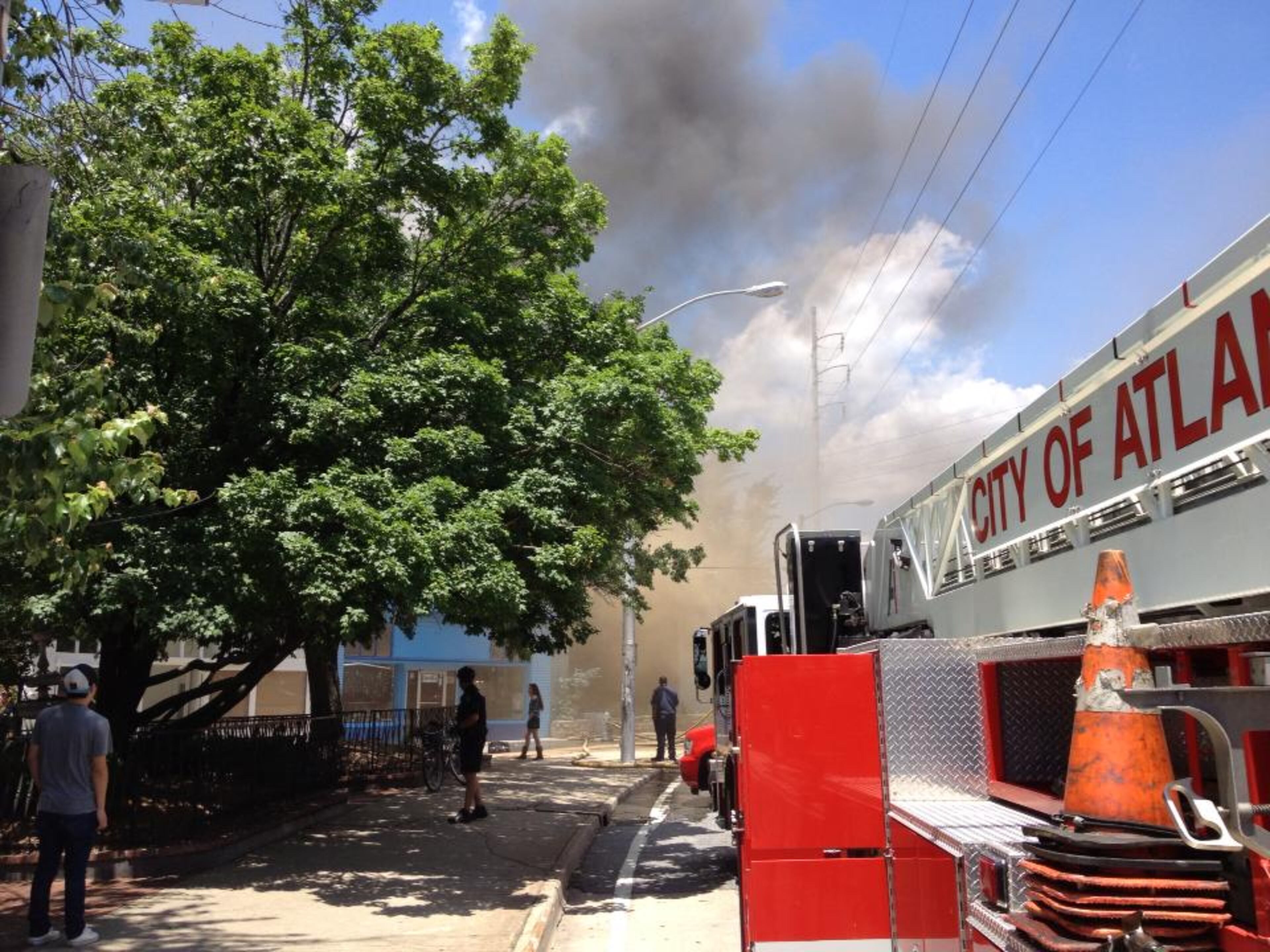 Firefighters battle a blaze at the Corner Tavern in Little Five Points on May 23, 2013.