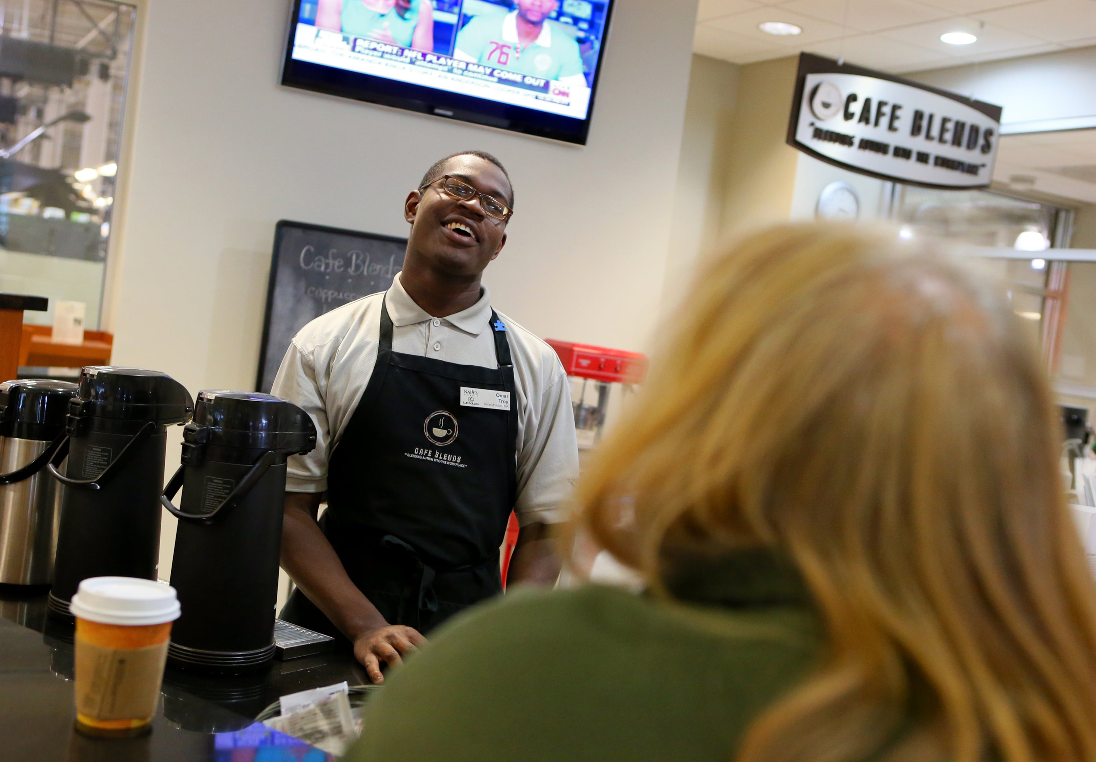 Omar Troy's counselor at Georgia Vocational Rehabilitation Agency, which helps secure employment for people with disabilities, recommended he apply for a job at Cafe Blends at Nalley Lexus-Galleria. He mastered the job in just a few weeks.
