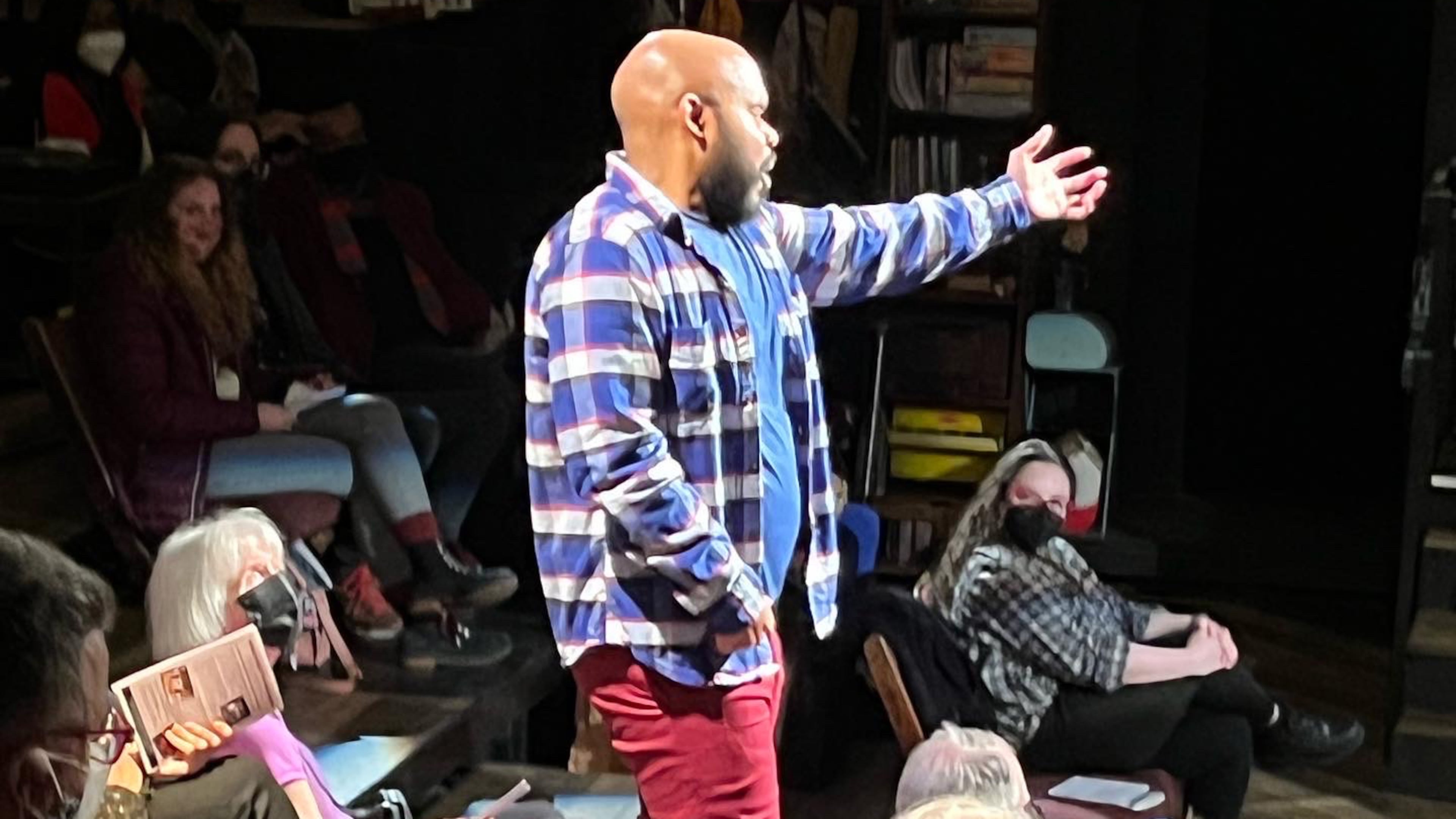 After his mom attempted suicide when he was seven, the Narrator began a list of things that make life worth living. O’Neil Delapenha alternates performances in the role, which involves much audience interaction, with two other actors.