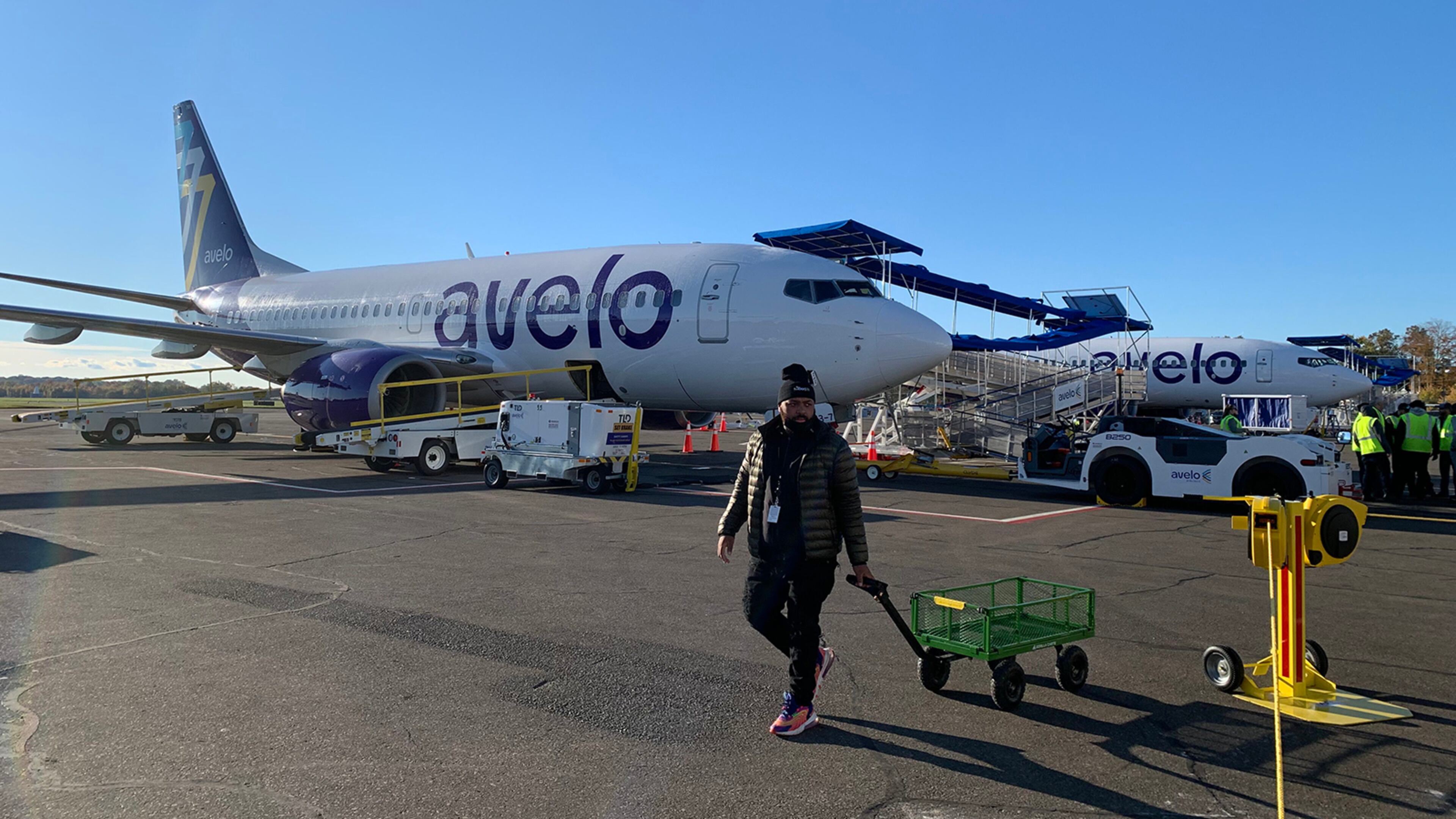 One of two Avelo Airlines 737 Next Gen, 147-seat, single cabin aircraft at Tweed-New Haven Airport. (Kenneth R. Gosselin/Hartford Courant/TNS)