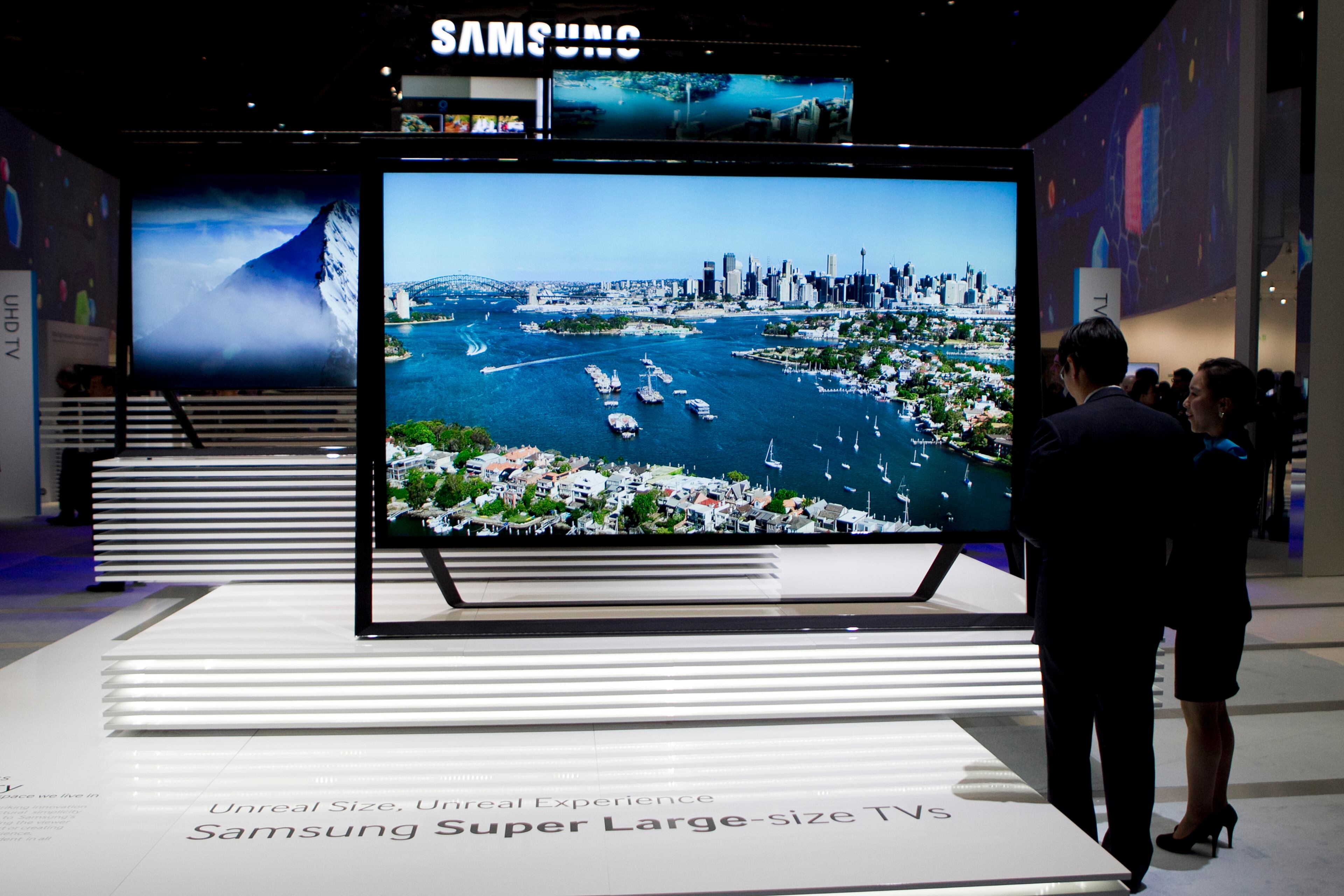 Samsung Electronics Co. ultra HDTV "Timeless Gallery" televisions sit on display during the 2013 Consumer Electronics Show in Las Vegas, Nevada, U.S., on Tuesday, Jan. 8, 2013.