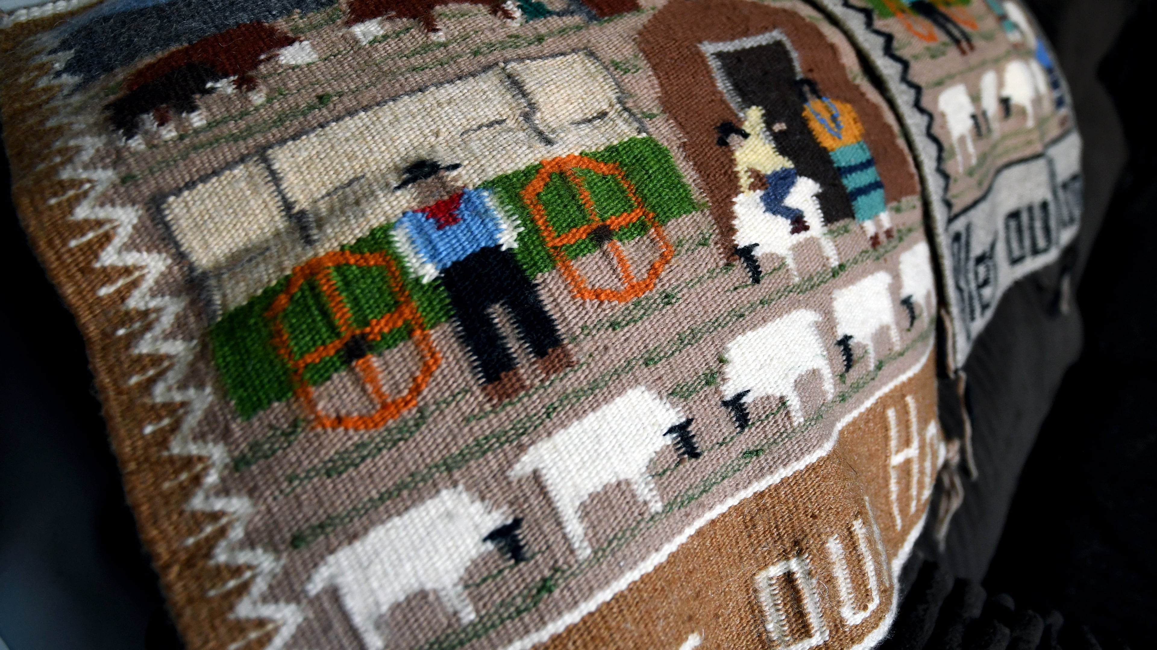 FILE - Weavings created by Ella Mae Begay, who went missing from her home, are displayed in her son's home in Denver, April 2, 2026. (AP Photo/Thomas Peipert,File)