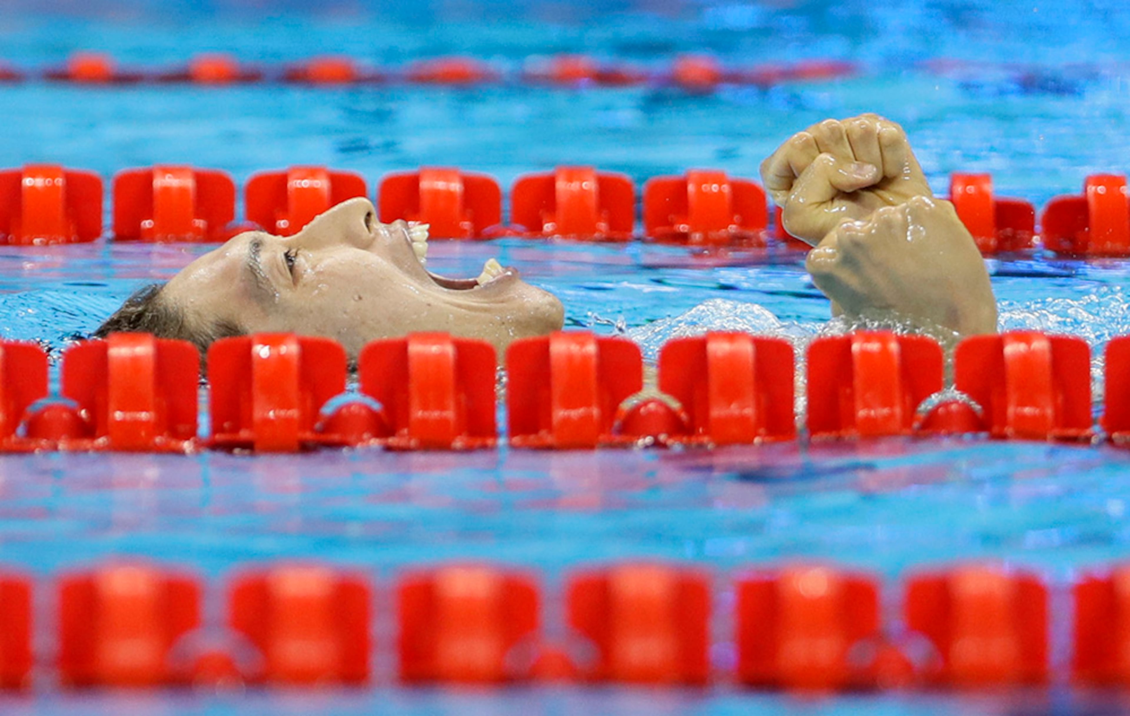 Japan's Kosuke Hagino celebrates winning the gold in the men's 400-meter individual medley during the swimming competitions at the 2016 Summer Olympics, Saturday, Aug. 6, 2016, in Rio de Janeiro, Brazil.