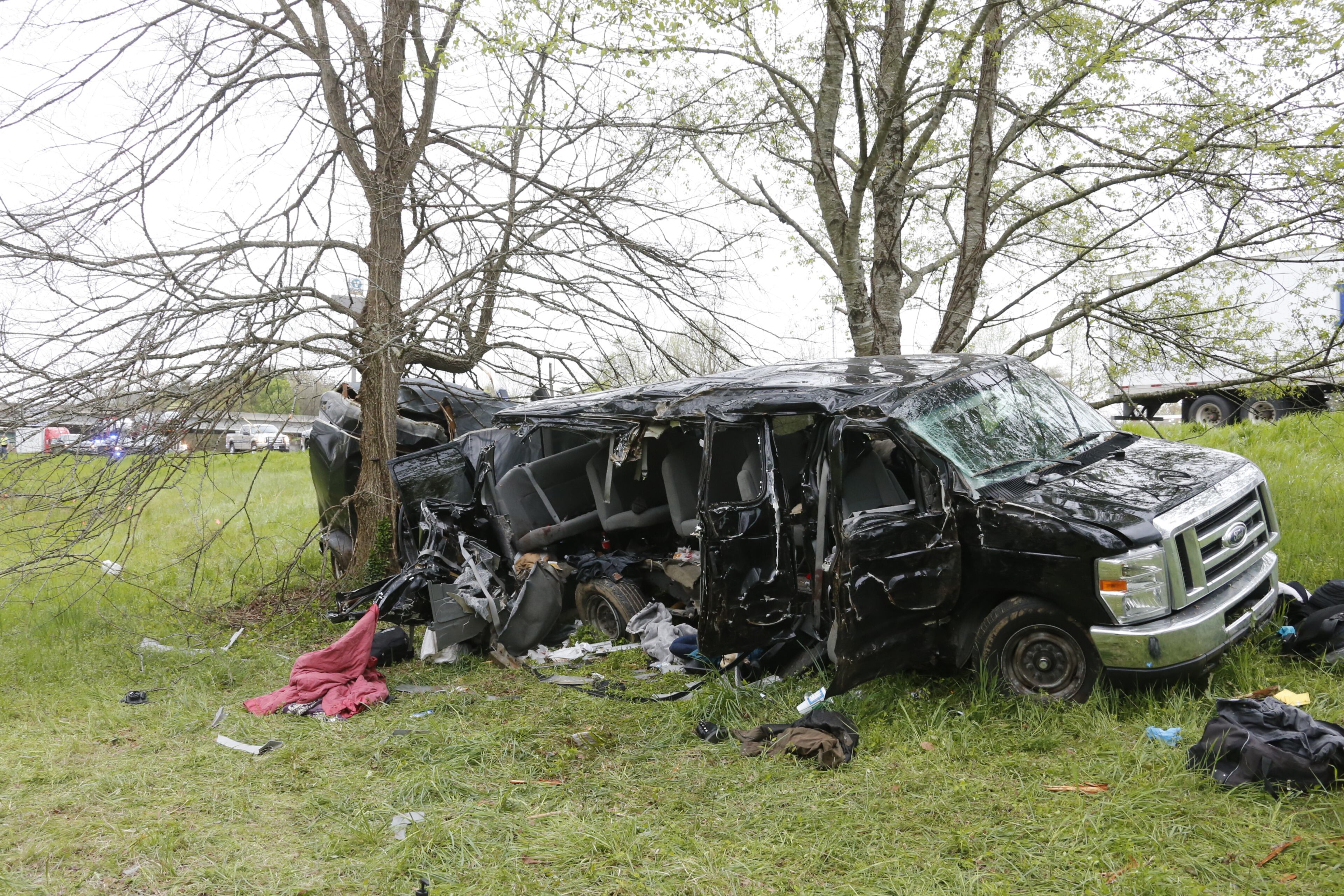 Three people died Monday when a van carrying members of two heavy metal bands wrecked in northeast Georgia, authorities said.The wreck happened about 7 a.m. on I-85 southbound near Maysville Road in Jackson County, about 65 miles northeast of Atlanta.